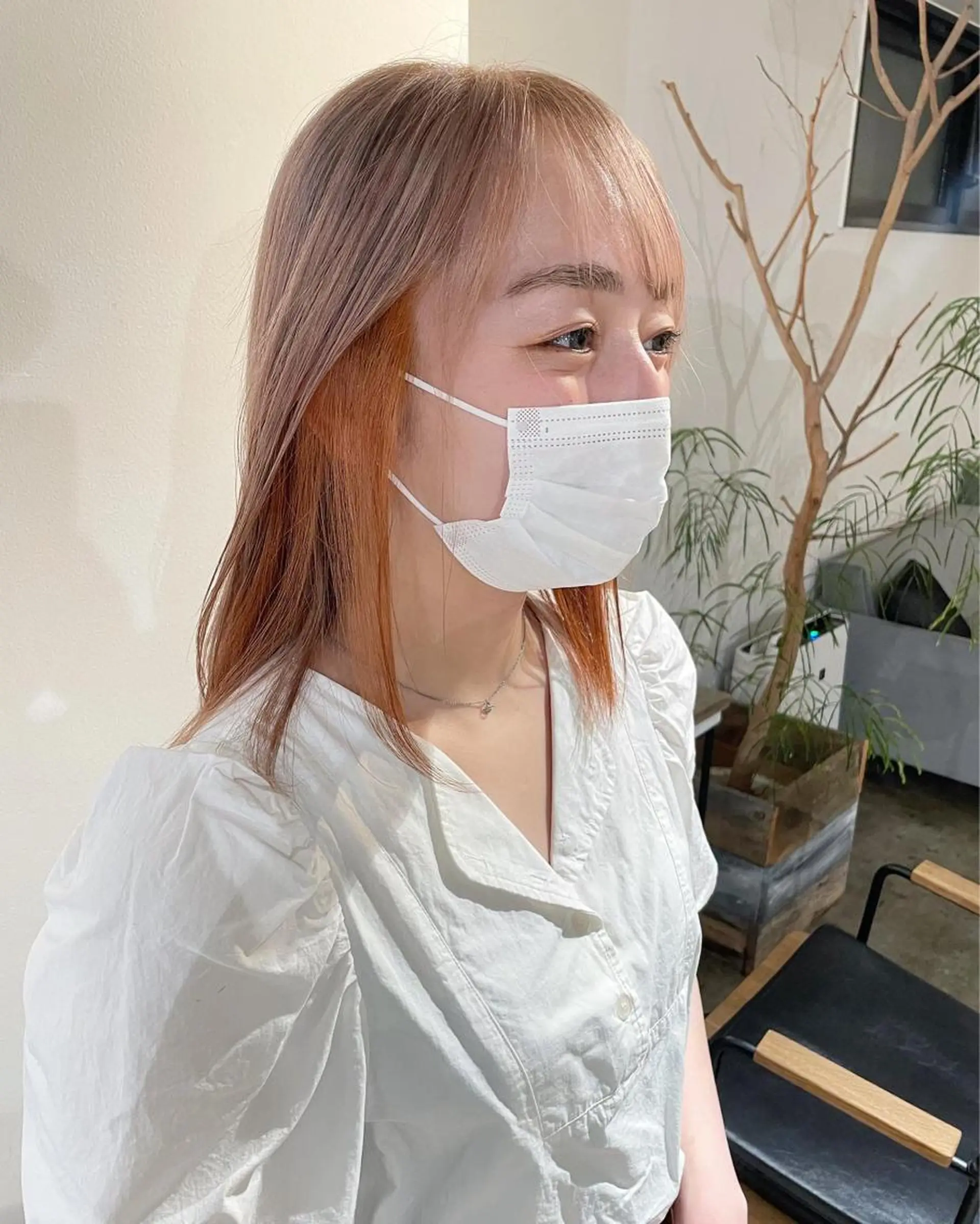 ミディアム カラー インナーカラー オレンジ ヘアカラー トリートメント ハイトーン/レイヤー /ケアブリーチ石川治のヘアスタイル