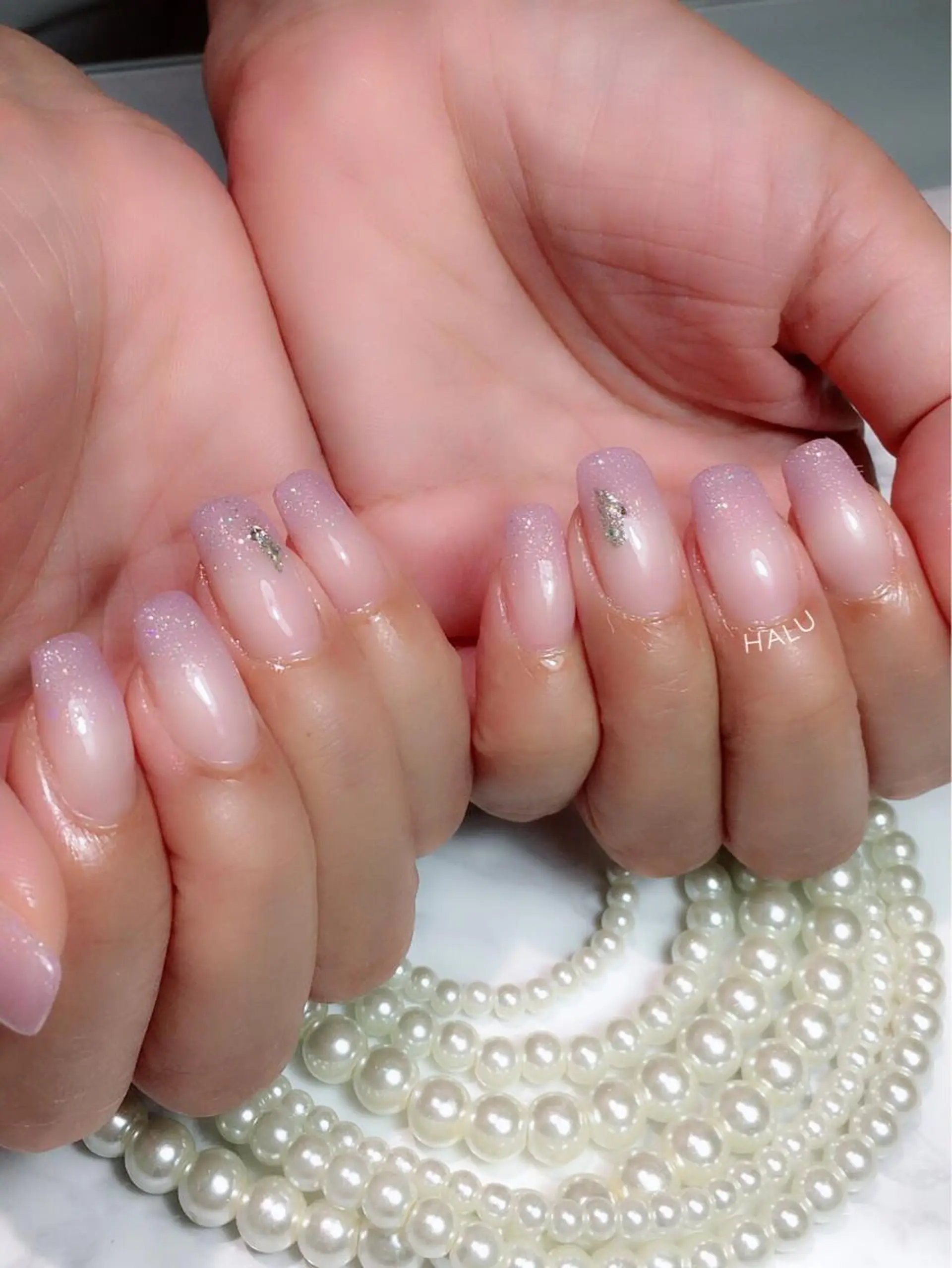 ネイル グラデーション ラメ(グリッター) オフィスネイル パープル HALU ハルのネイルデザイン