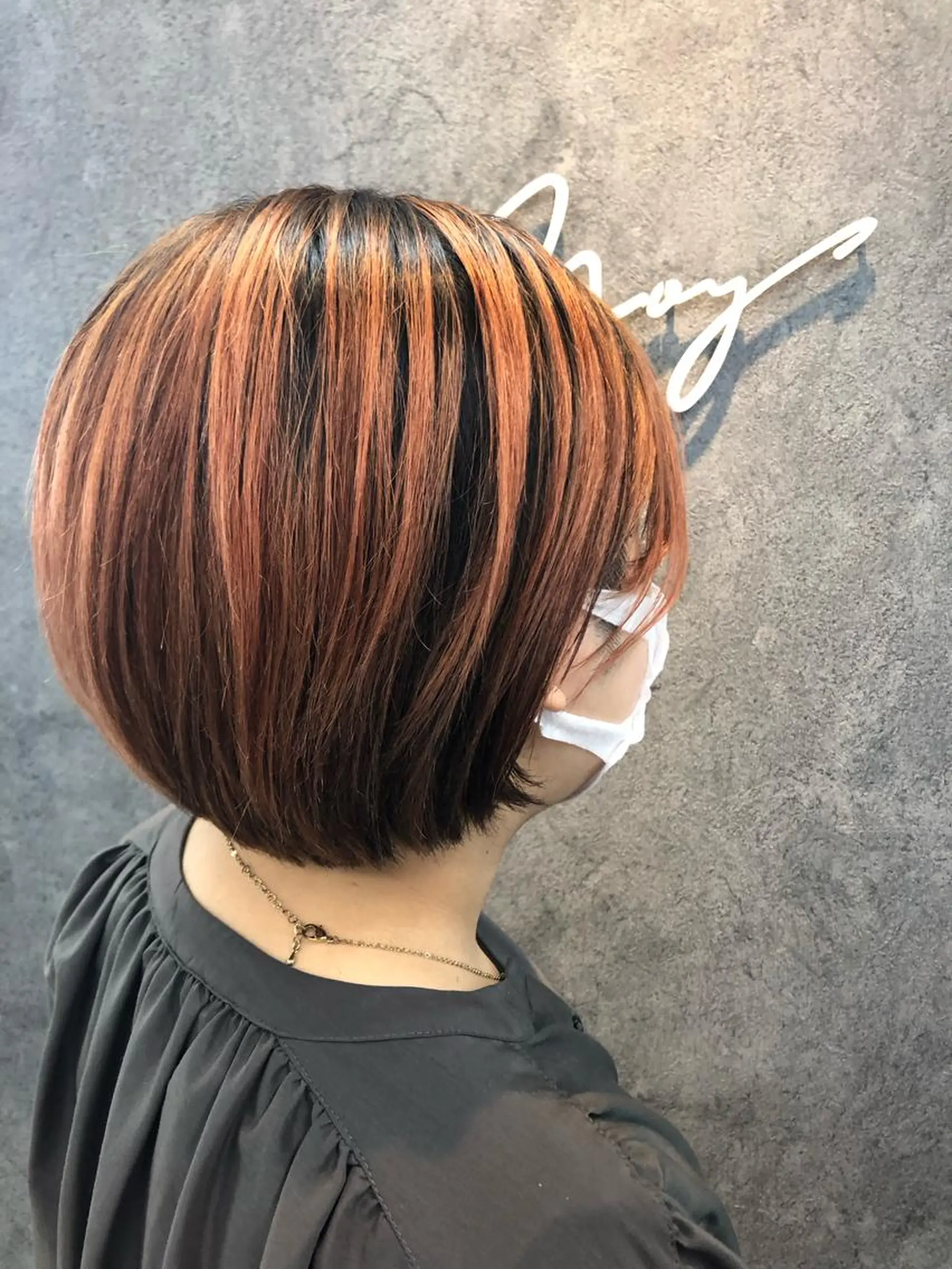 ミディアム カラー バレイヤージュ オレンジ レイヤーカット Noyヨシモト ヒロトのヘアスタイル