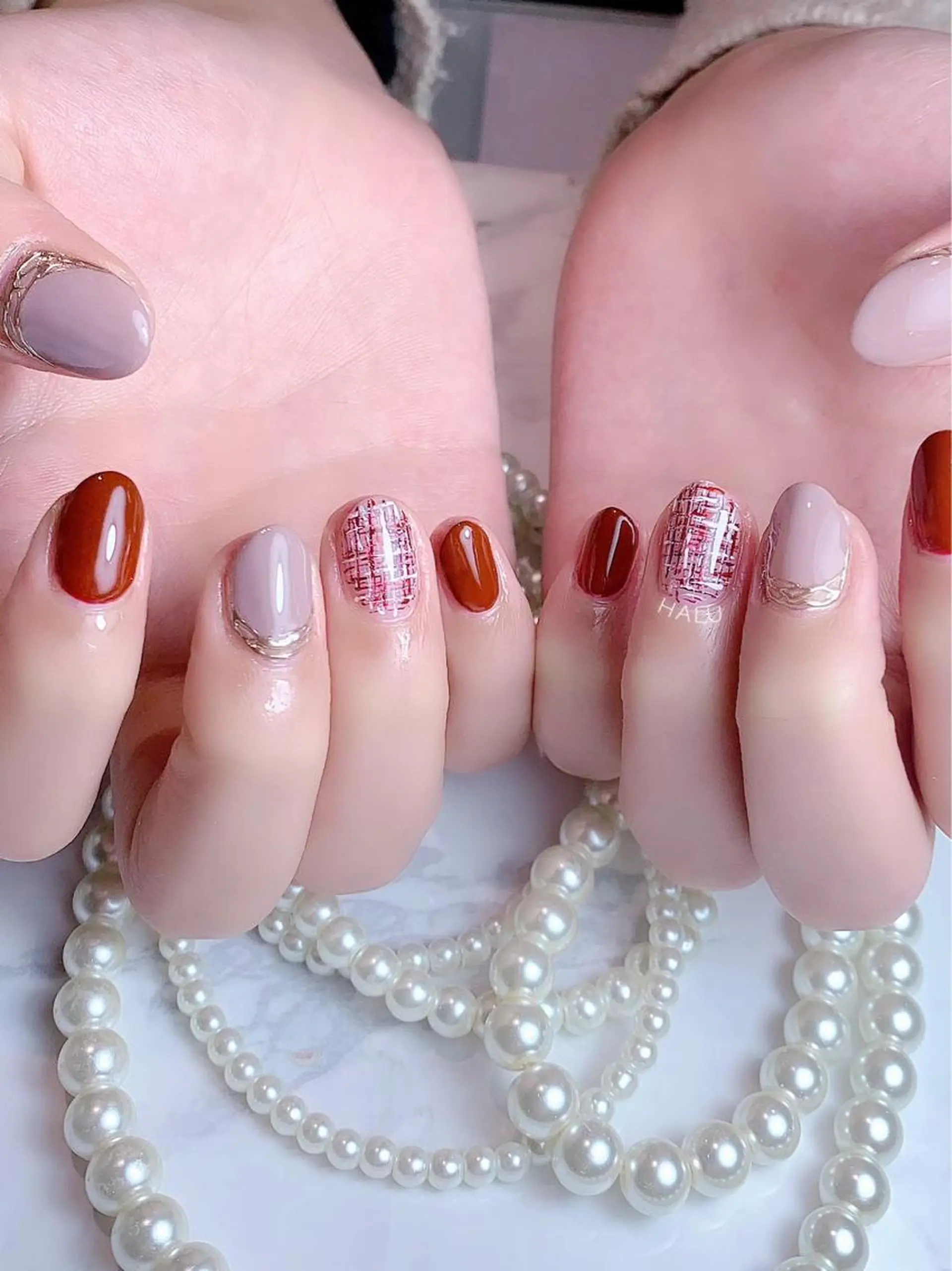 ネイル ボルドー ツイードネイル HALU ハルのネイルデザイン