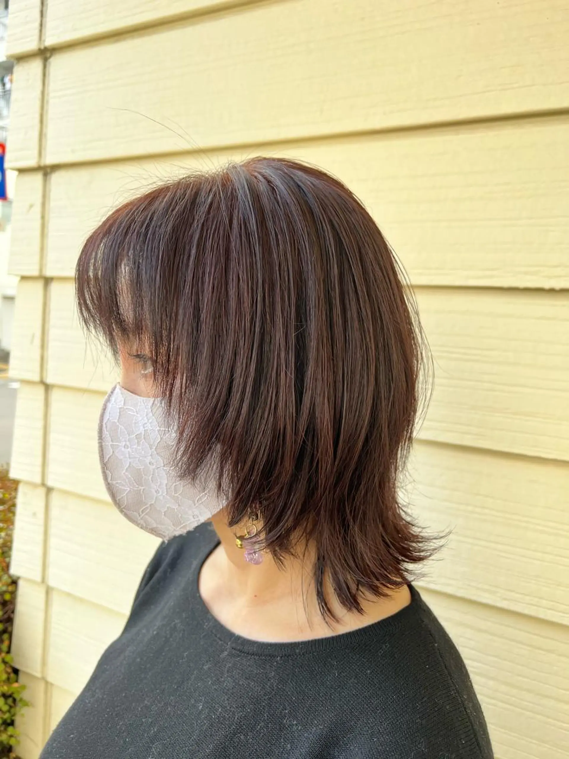 ミディアム 顔周りカット レイヤーカット 小顔カット ウルフカット ウルフレイヤー akari/髪質改善 /ブリーチ/名古屋のヘアスタイル