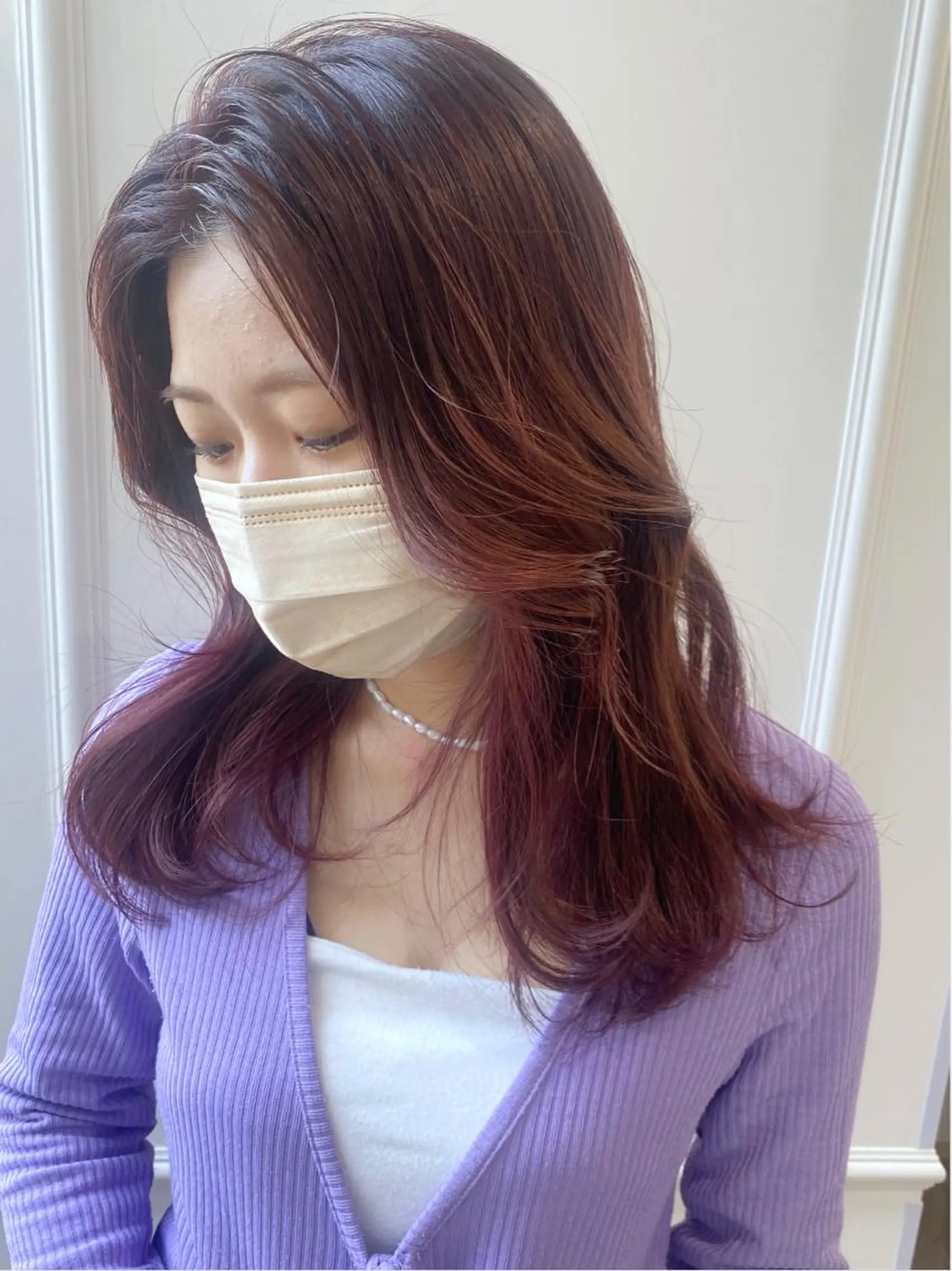 ロング カラー カット ヘアカラー トリートメント 小顔レイヤー/ ベージュ🤍Rieのヘアスタイル