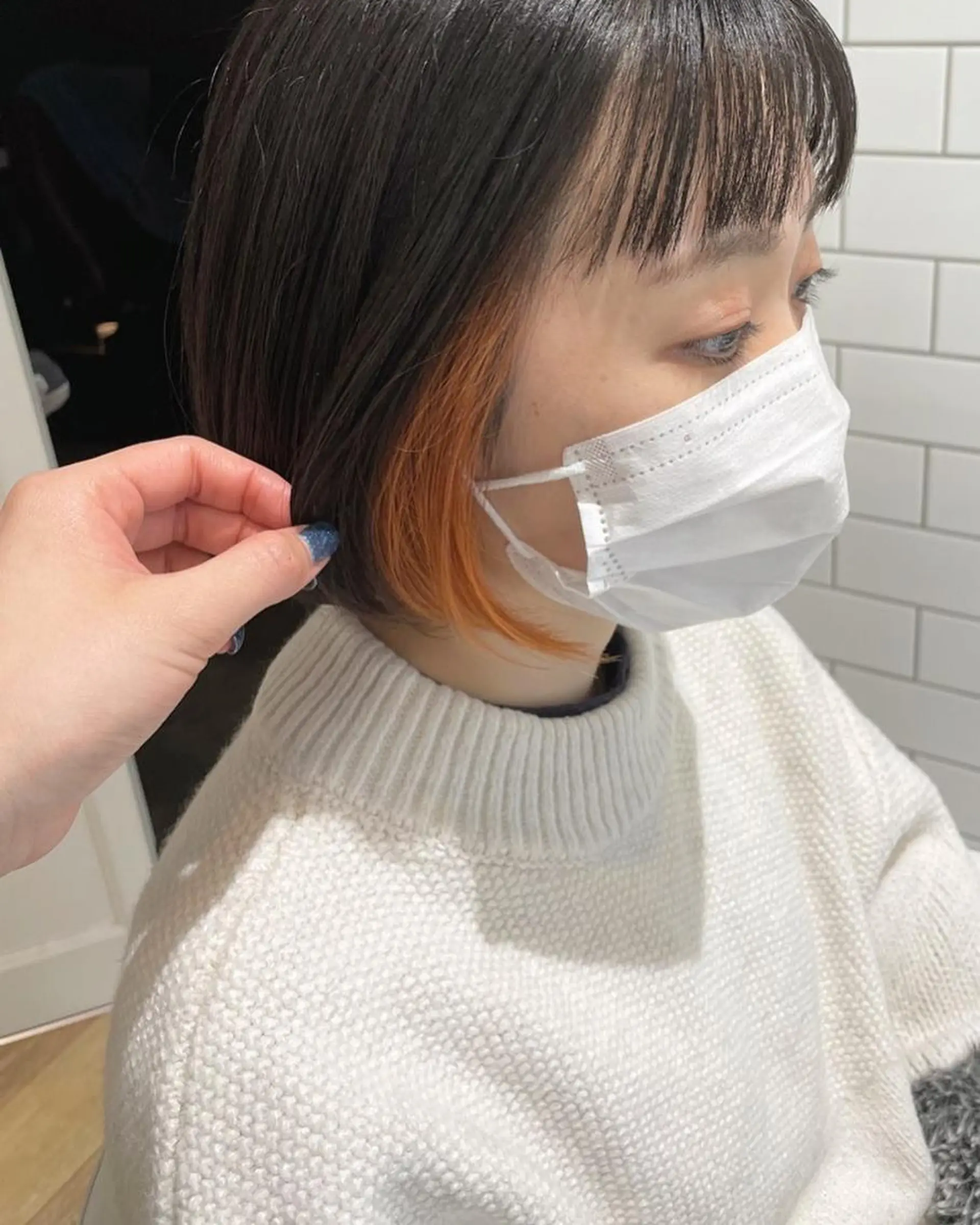 ミディアム カラー パーマ ヘアアレンジ メンズ キッズ ネイル マツエク・マツパ メンズインナーカラー インナーカラー オレンジ カラーマツエク ボブ 🫧垢抜けヘア🫧 SHIORIのヘアスタイル
