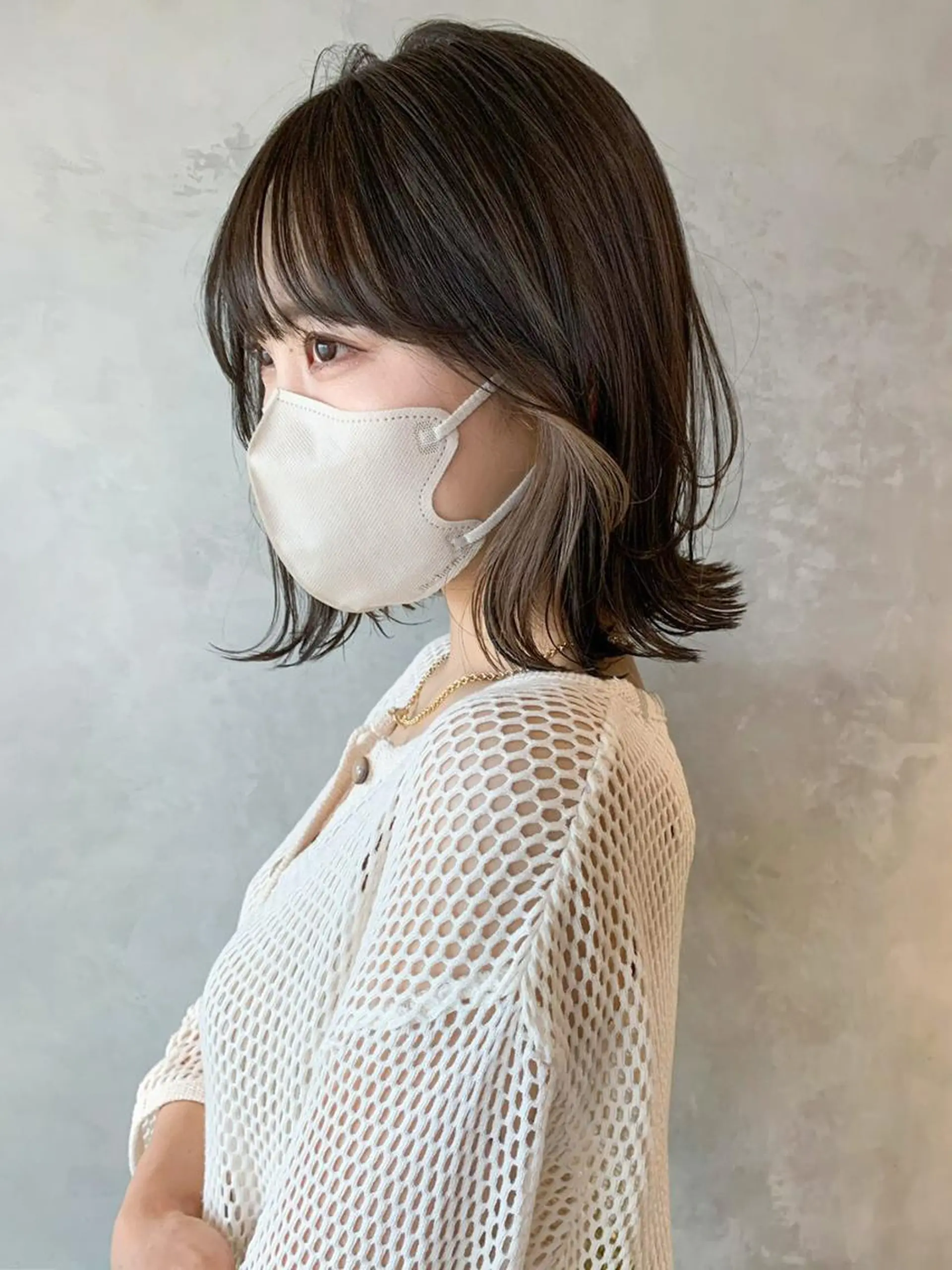 ミディアム カラー イヤリングカラー ボブ くびれヘア カット ヘアカラー トリートメント ITbyALBUM 藤沢店のヘアスタイル