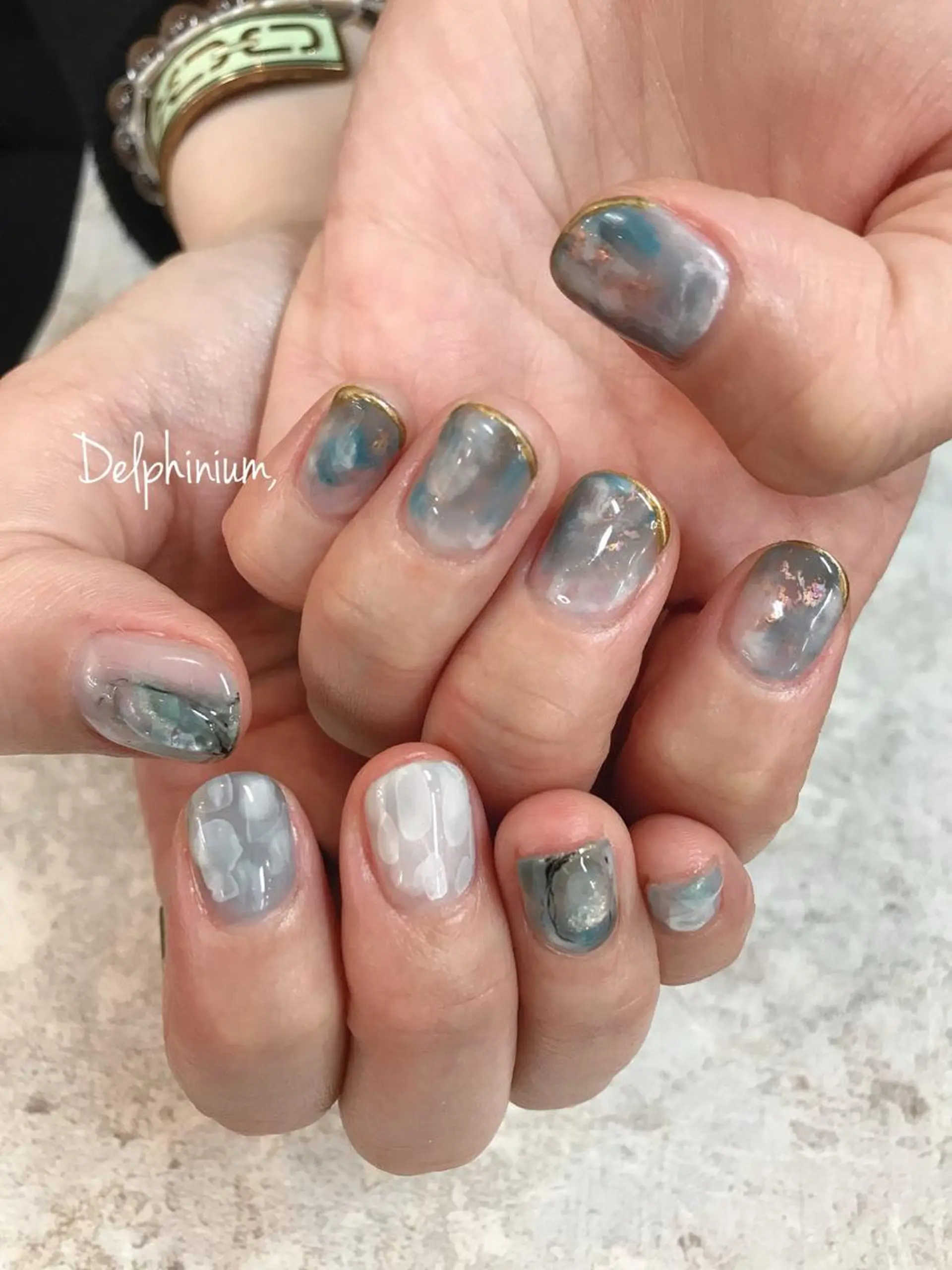 ネイル アートネイル ブルー ミラーネイル 持ち込み ストーンネイル ハンドネイル 岡本 友恵のネイルデザイン