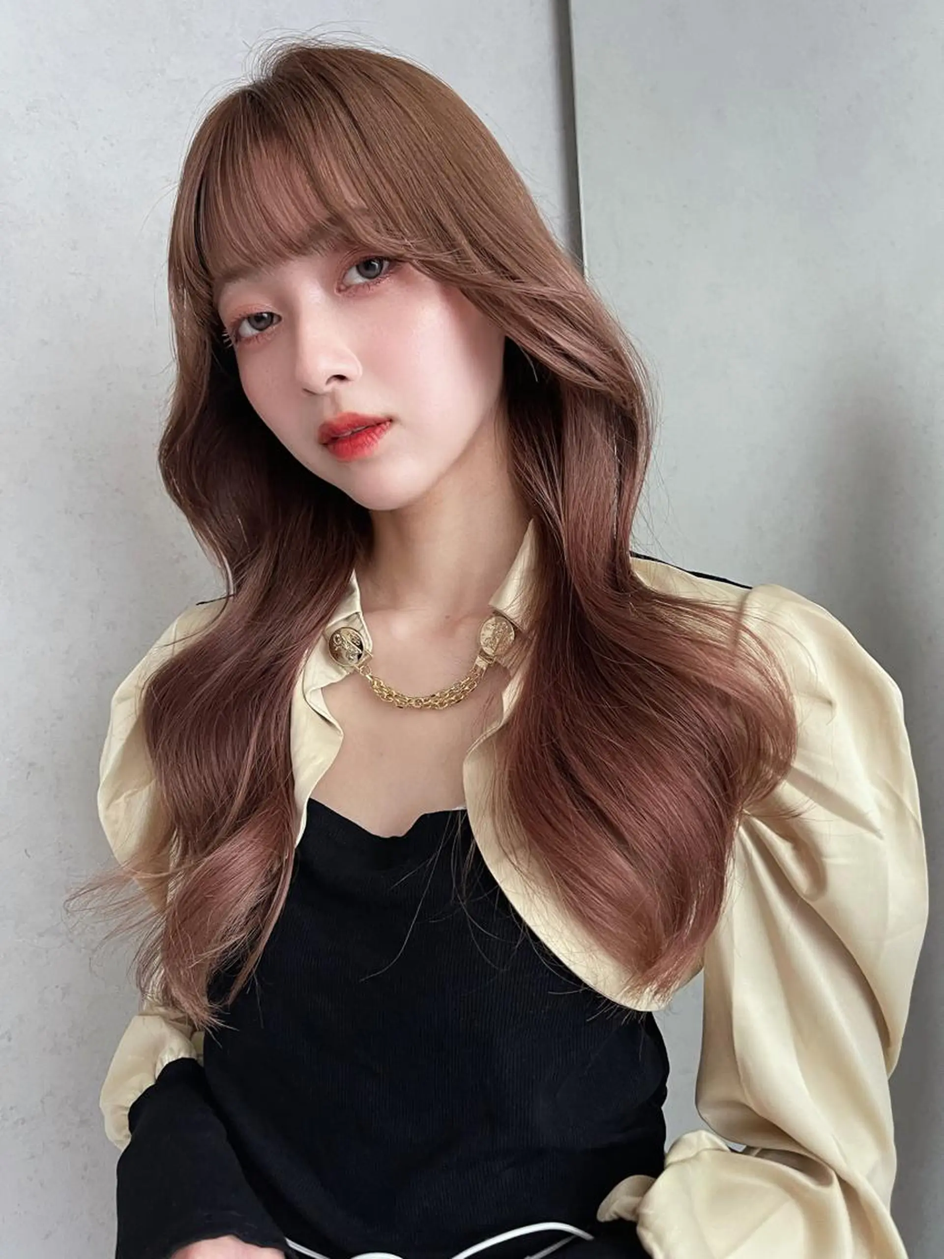 セミロング ハイライト 縮毛矯正、 押野七大のヘアスタイル