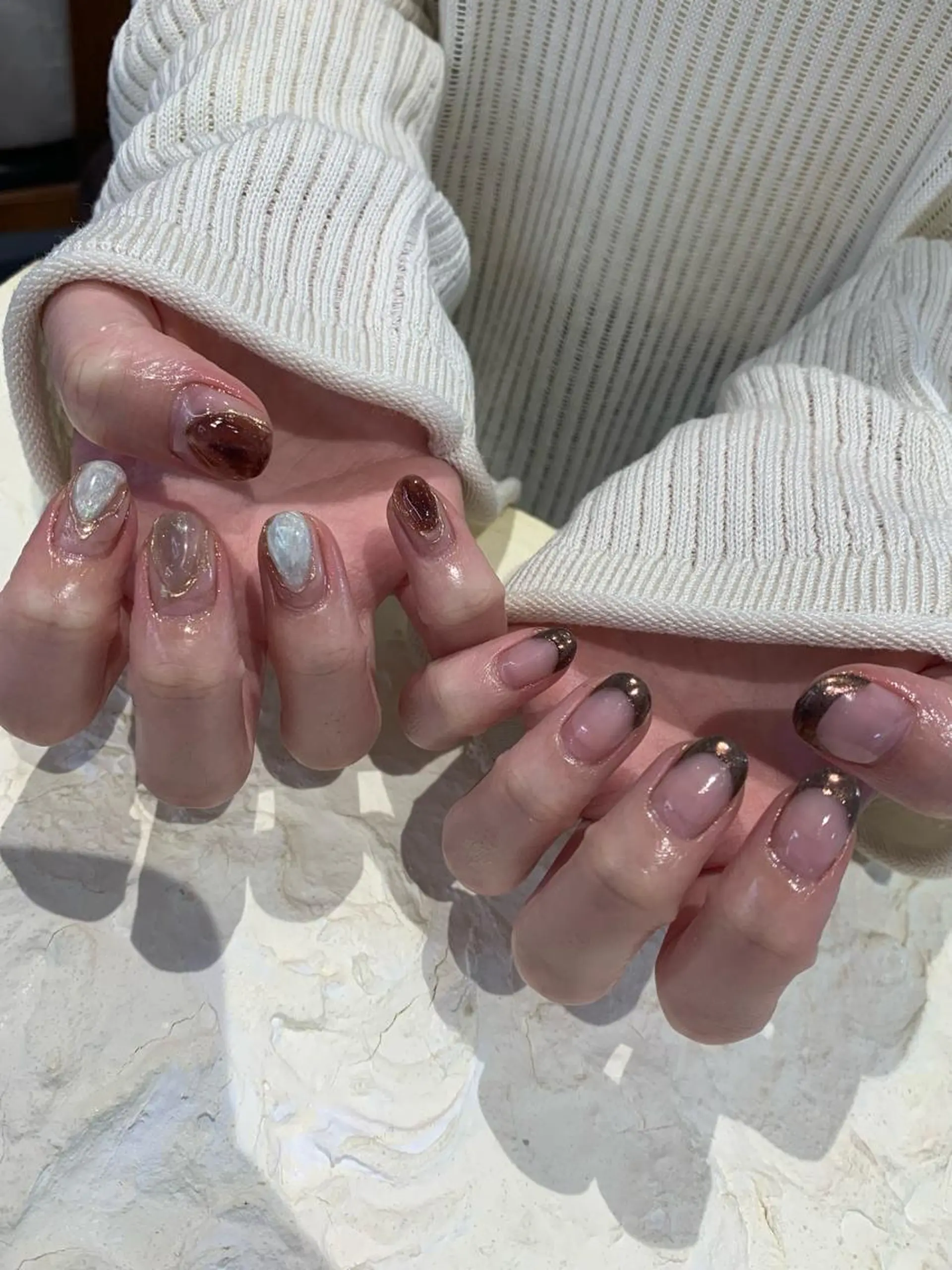 ネイル クリアネイル フレンチネイル ミラーネイル ぷっくりネイル マキノ ユイのネイルデザイン