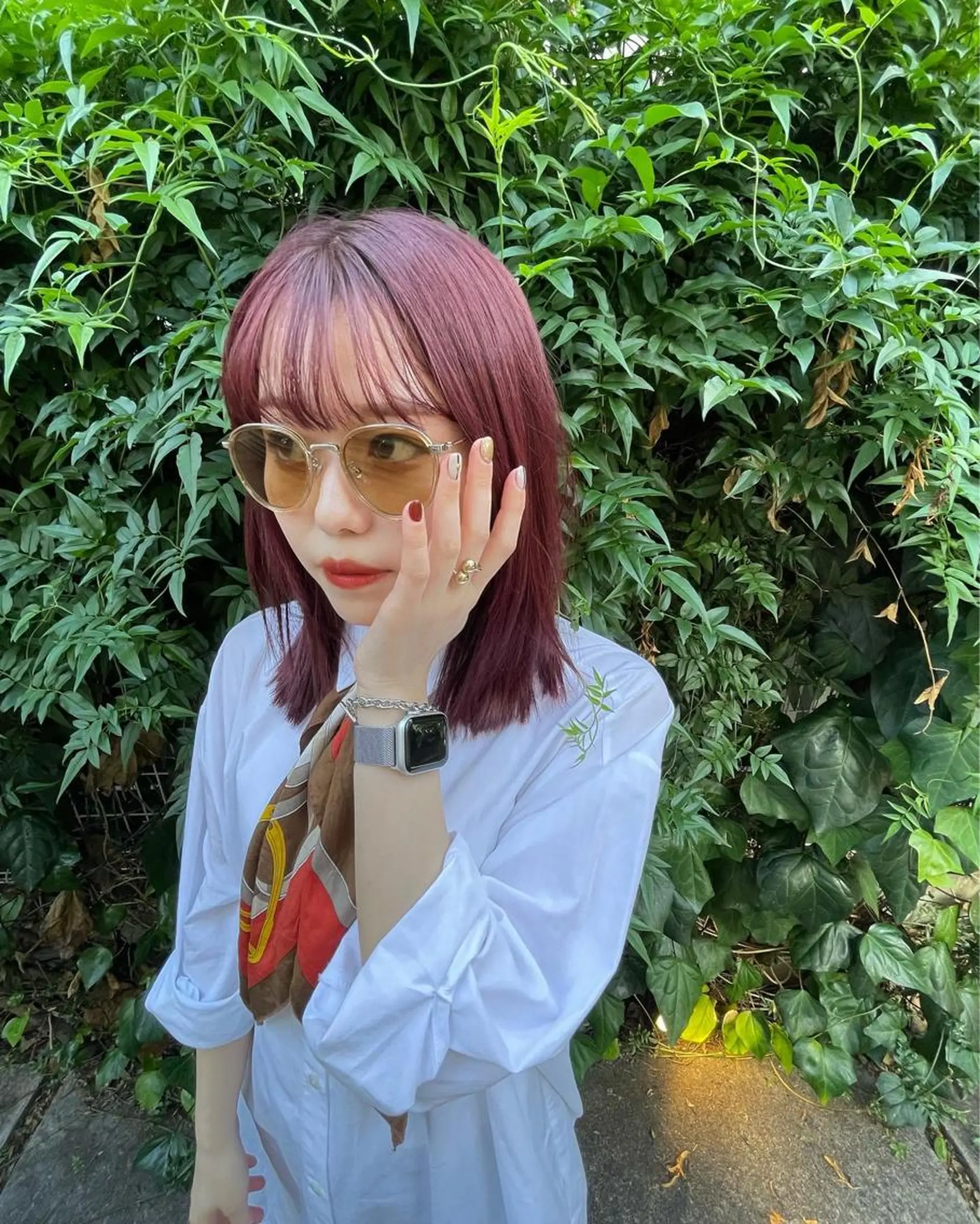 セミロング カラー ブリーチ ピンクカラー ♡レイヤーカット れお♡のヘアスタイル