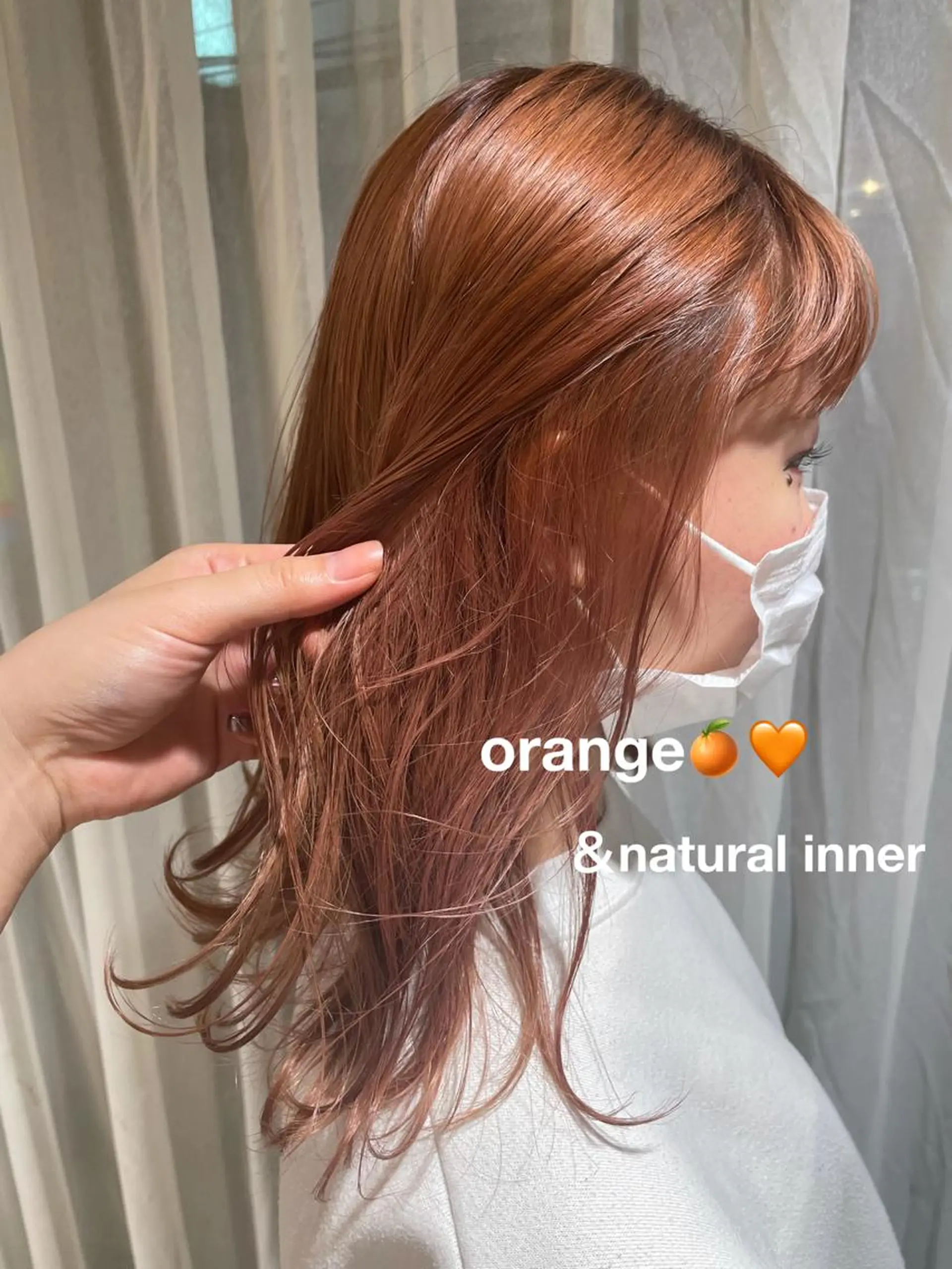 セミロング カラー ヘアアレンジ オレンジ ピンクカラー ヘアカラー ハイトーンピンク🍑 ブリーチ🍑RINAのヘアスタイル