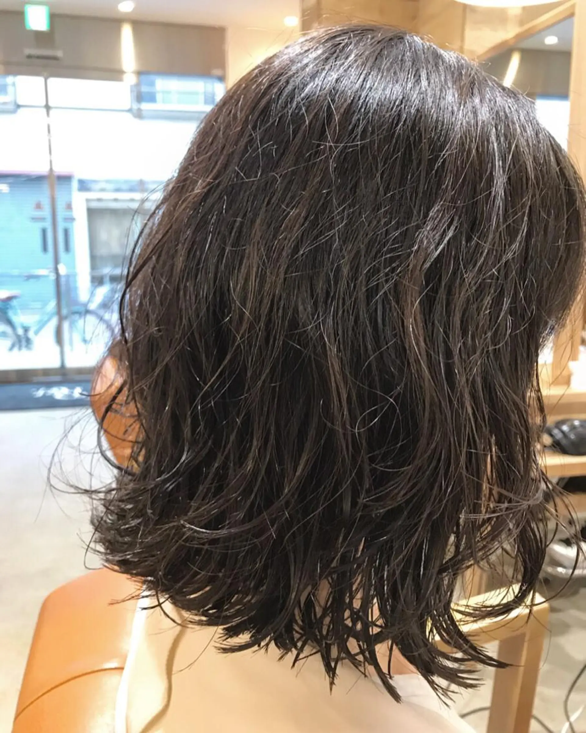 ミディアム パーマ 暖色カラー🍊 ボブ🌿顔周りcutのヘアスタイル