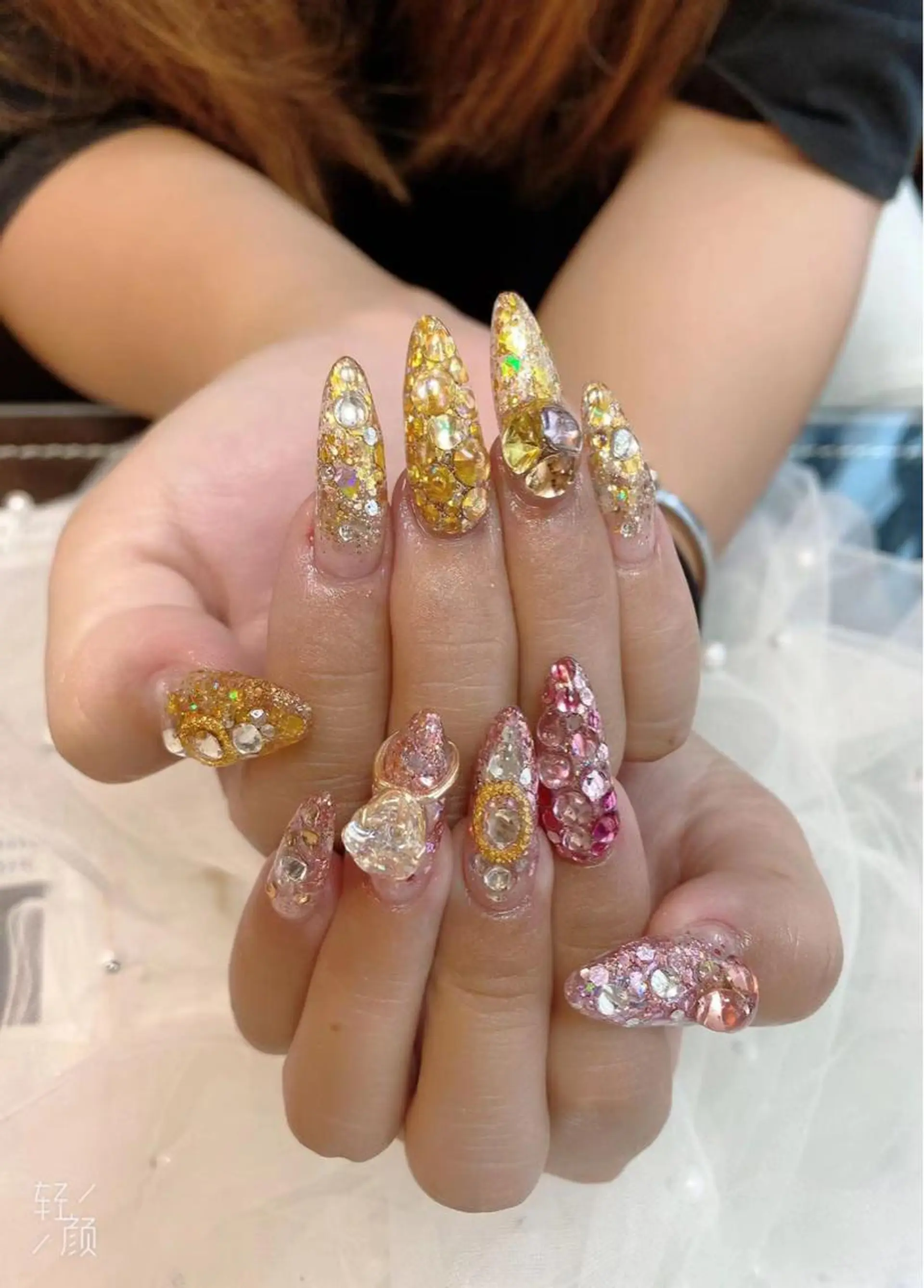 セミロング パンダ ネイルのネイルデザイン