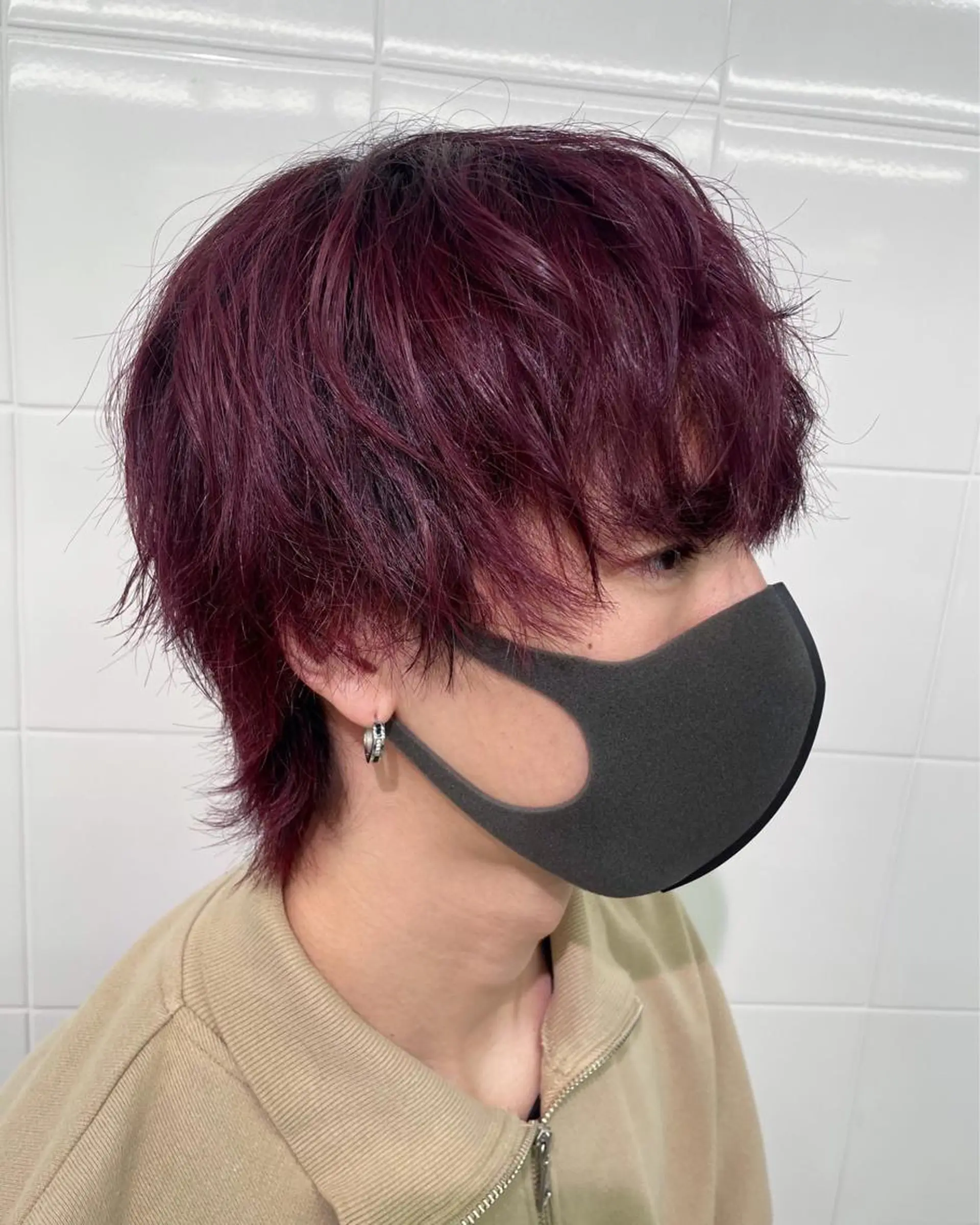 ショート カラー パーマ メンズ メンズウルフカット レッドカラー ウルフカット 🎀プルエクステ みまひかる🎀のヘアスタイル