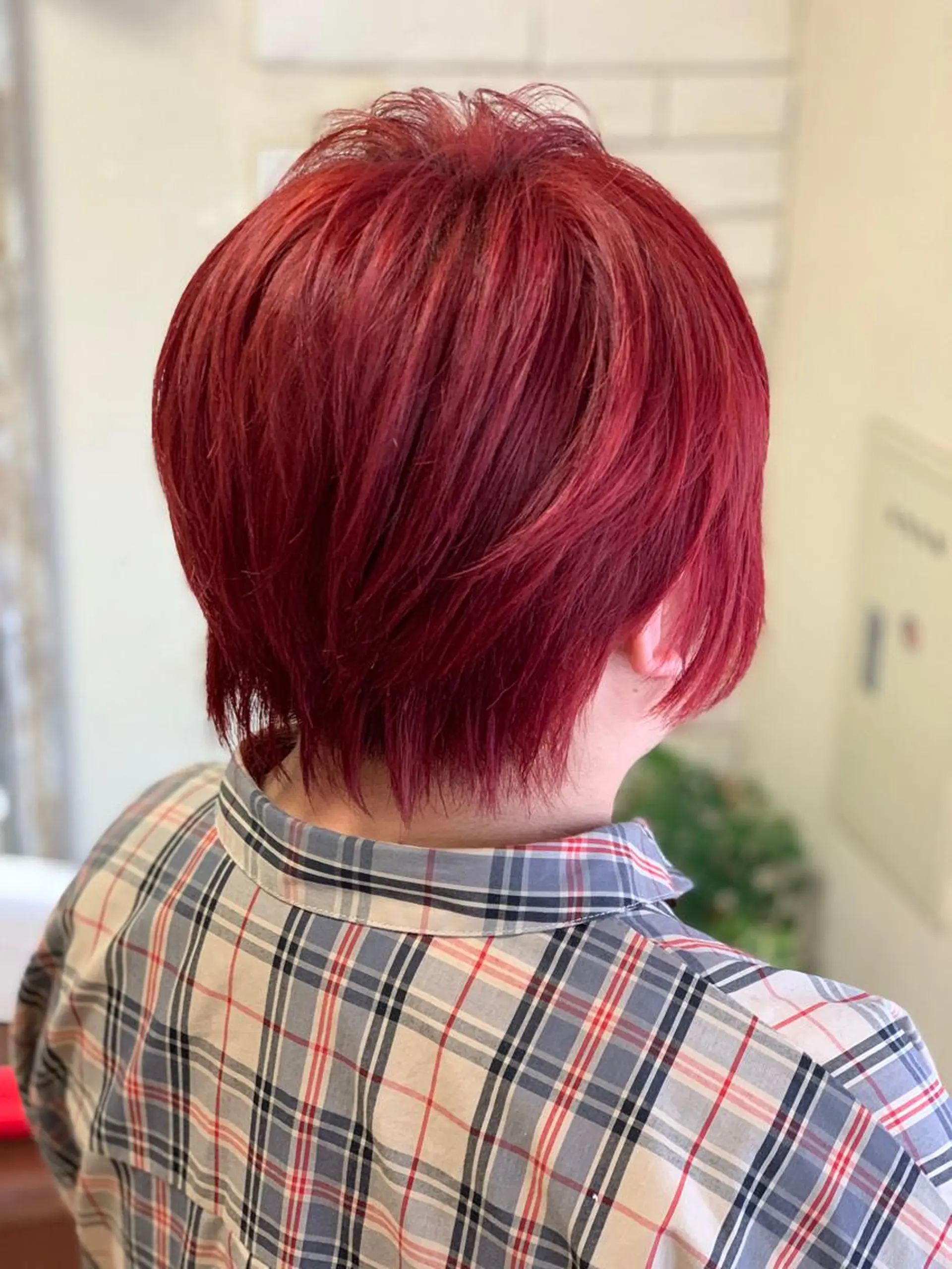 カラー レッドカラー カット ヘアカラー トリートメント ショート/似合わせ レイヤー/福岡聖容のヘアスタイル