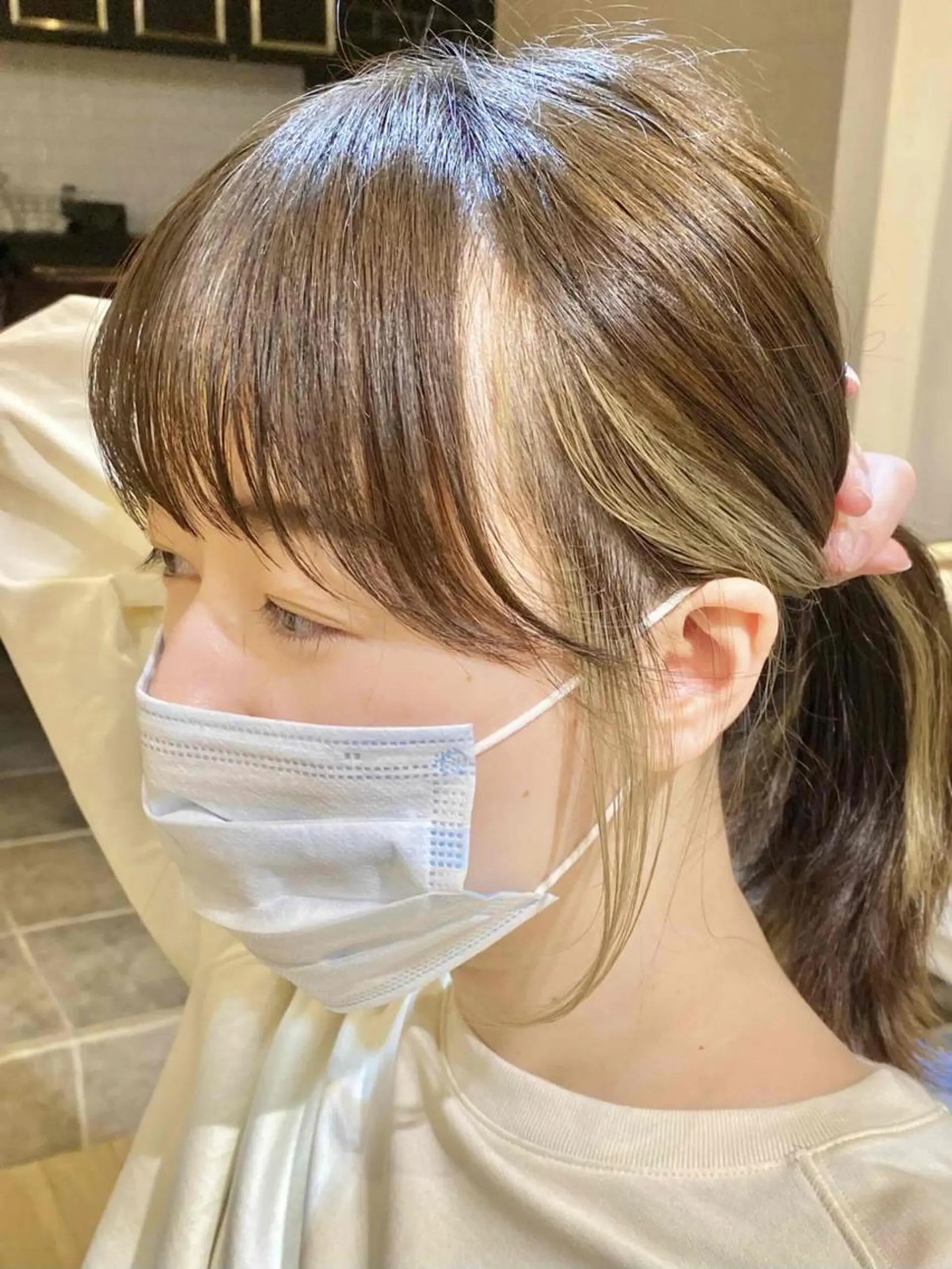 ミディアム カラー ショートボブ ミディアムレイヤー ミストバング イヤリングカラー  フェイスフレーミング Neolive plus所属・前田 裕介のヘアスタイル