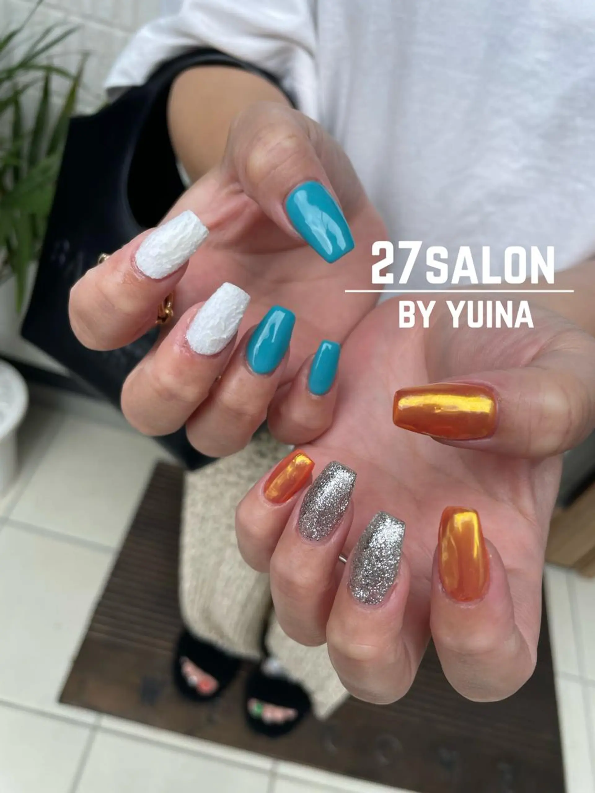 ネイル オーロラネイル オレンジ 27salon yuinaのネイルデザイン