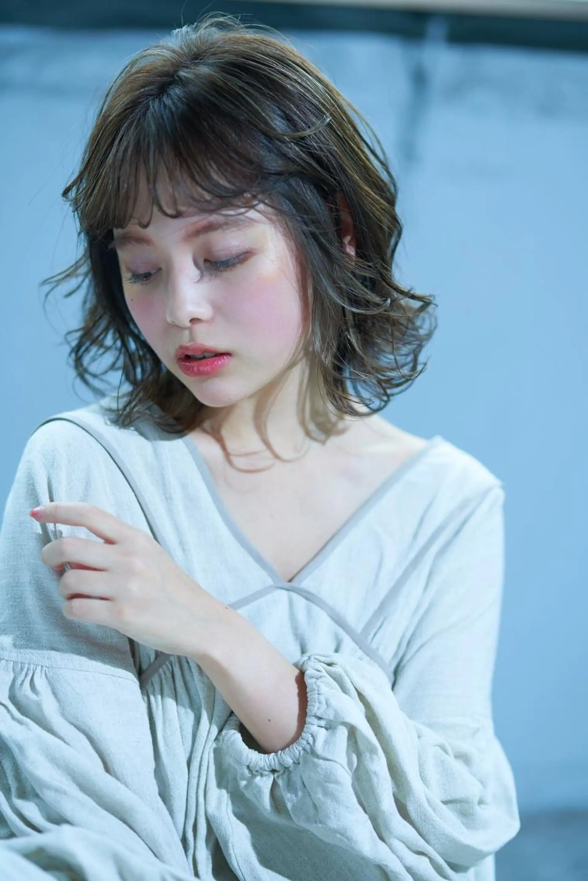 ミディアム ミディアムパーマ ボブ ハイライト 髪質改善 トリートメント 💈Chlom💈_ 公式_NewOpenのヘアスタイル