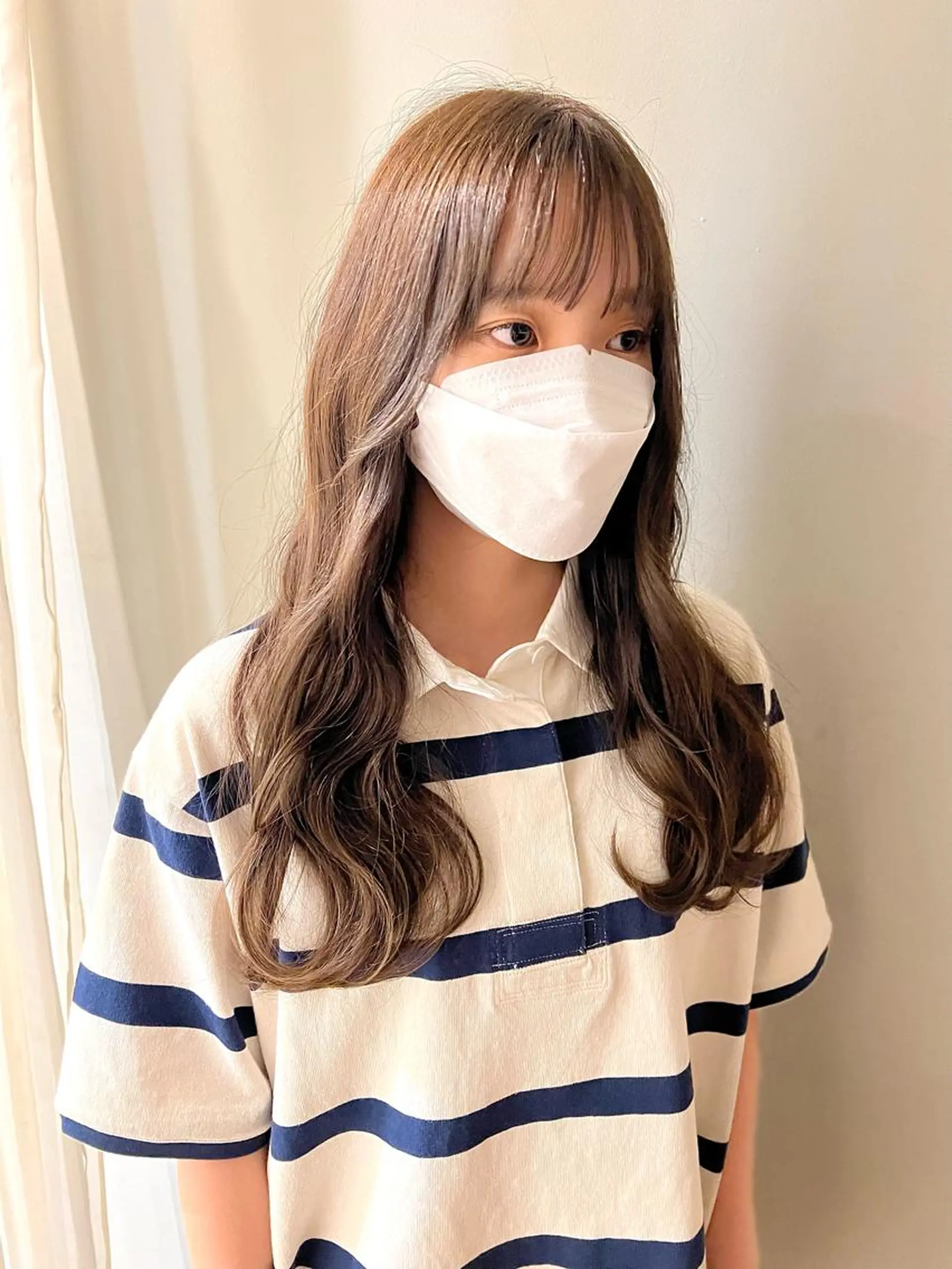 セミロング 切りっぱなしボブ オレンジブラウン ピンクブラウン ボブ サイドバング タナカ レイのヘアスタイル