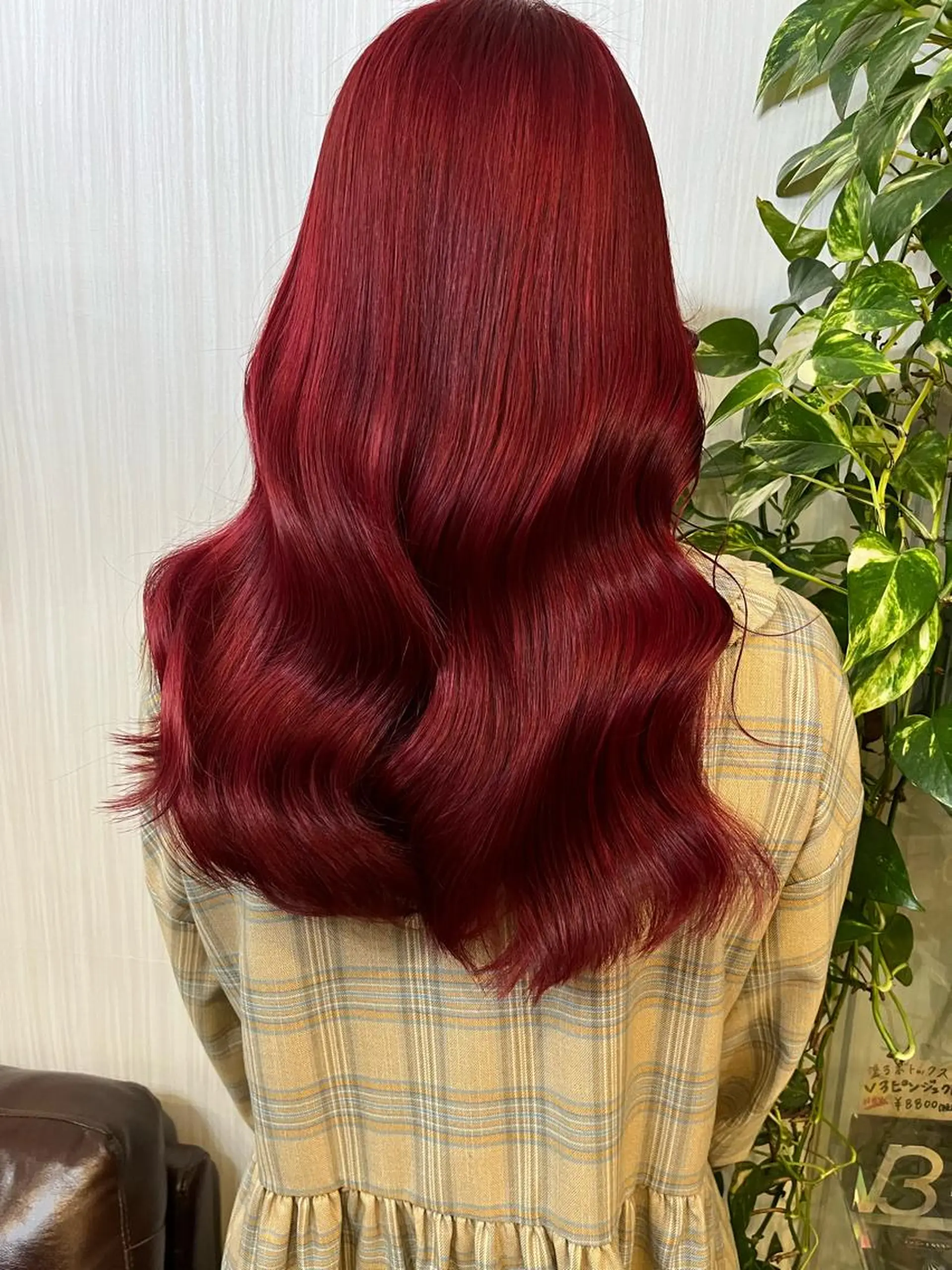 ロング カラー パーマ ブリーチ レッドカラー ヘアカラー きむえり/髪質改善 /うねり広がり改善のヘアスタイル