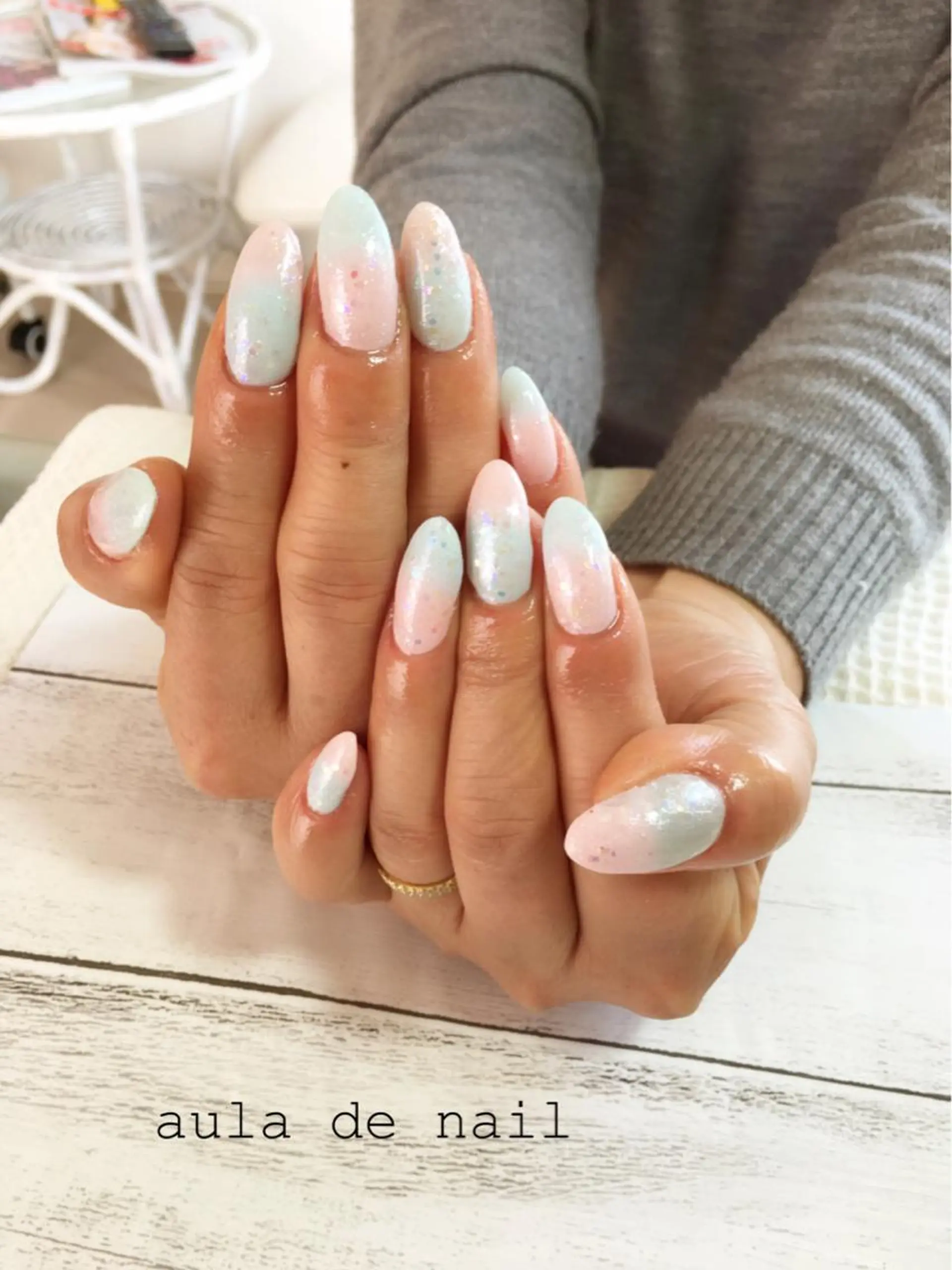 ネイル ブルー 桜ネイル ハンドネイル auladenail アウラデネイルのネイルデザイン