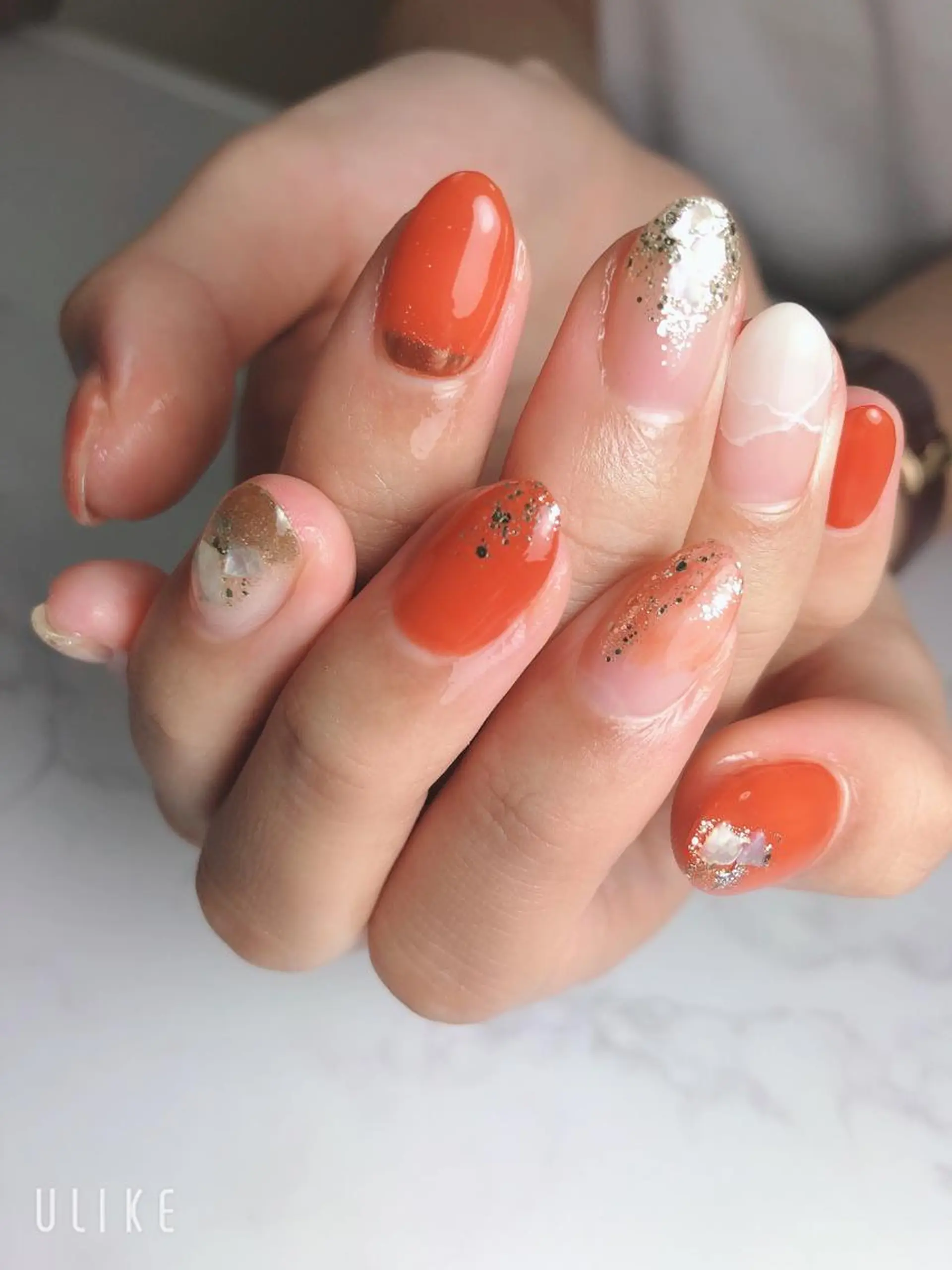 ネイル ニュアンスネイル オレンジ Nailsalon Luanaのネイルデザイン