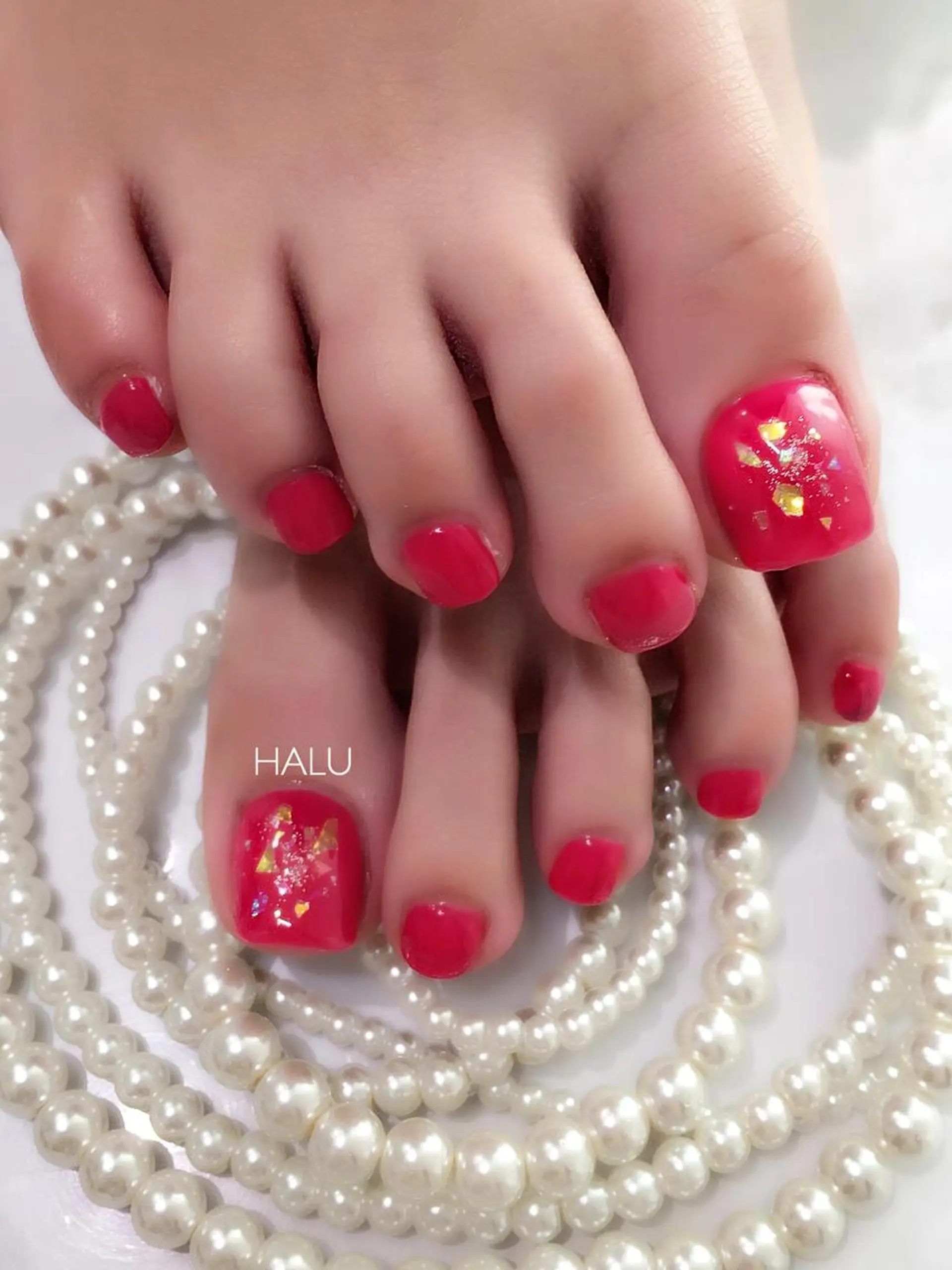 ネイル アートネイル オーロラネイル ラメ(グリッター) ピンク 赤色 HALU ハルのネイルデザイン