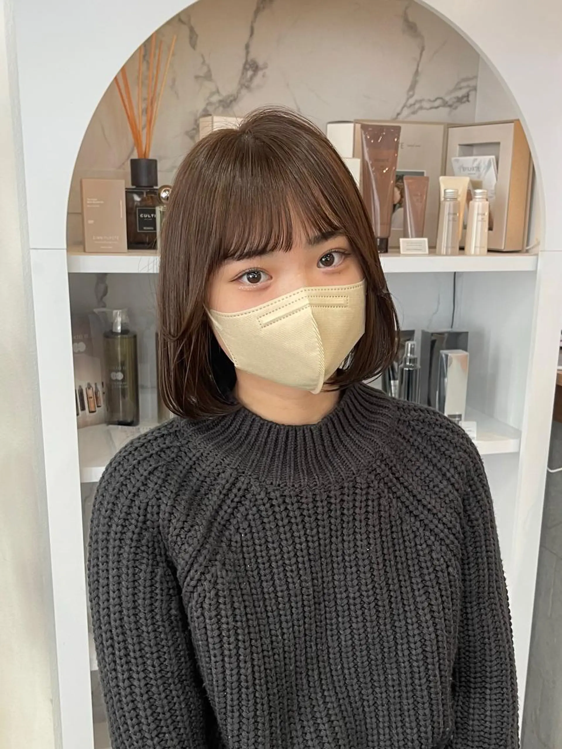 ミディアム カラー ベージュカラー ブリーチ ブラウンカラー ブラウンベージュ ブリーチなしカラー LIV umeda所属・キダアヤカ/ 梅田/ベージュカラーのヘアスタイル