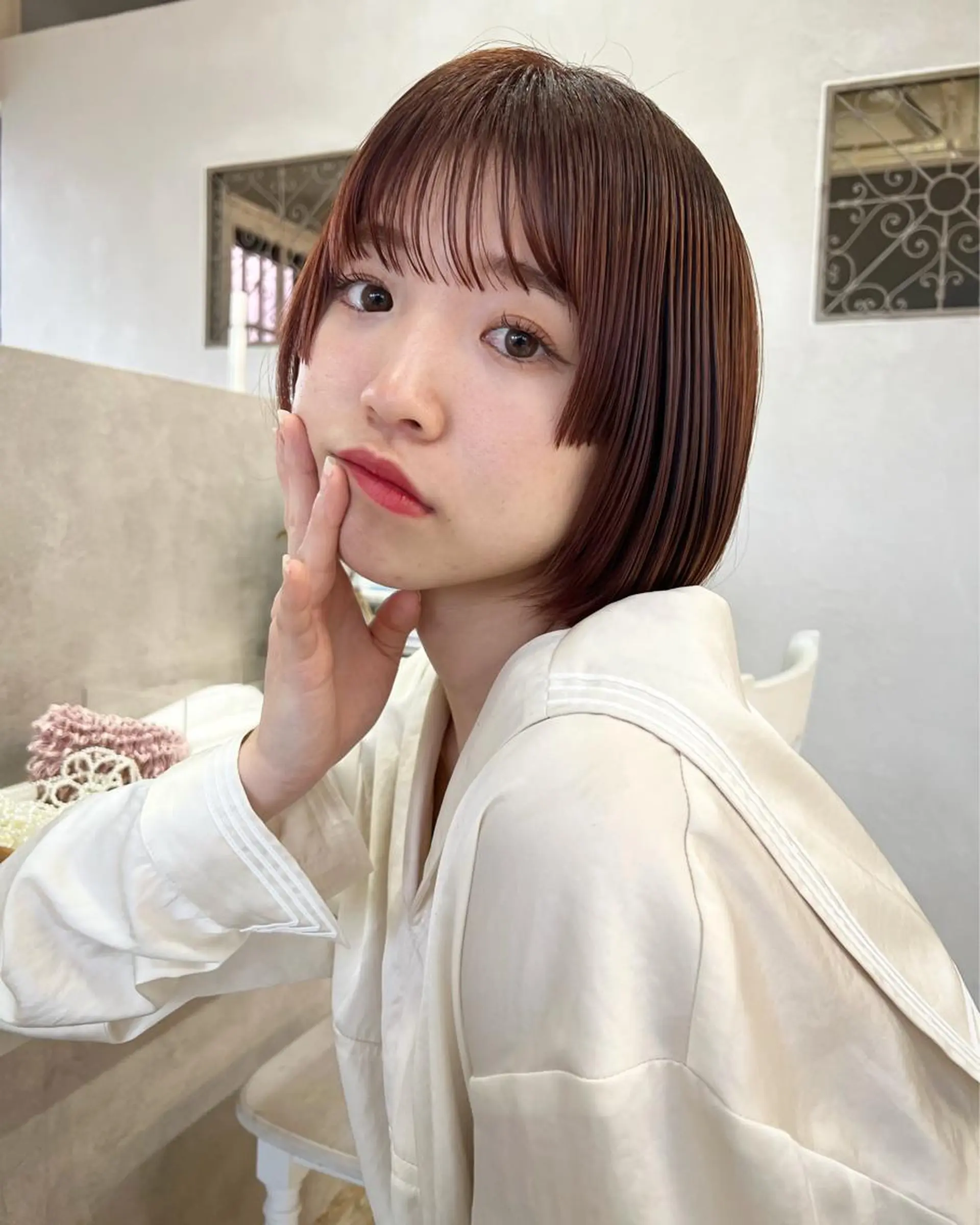 ショート カラー オレンジ レッドカラー サイドバング テトネ タカシのヘアスタイル