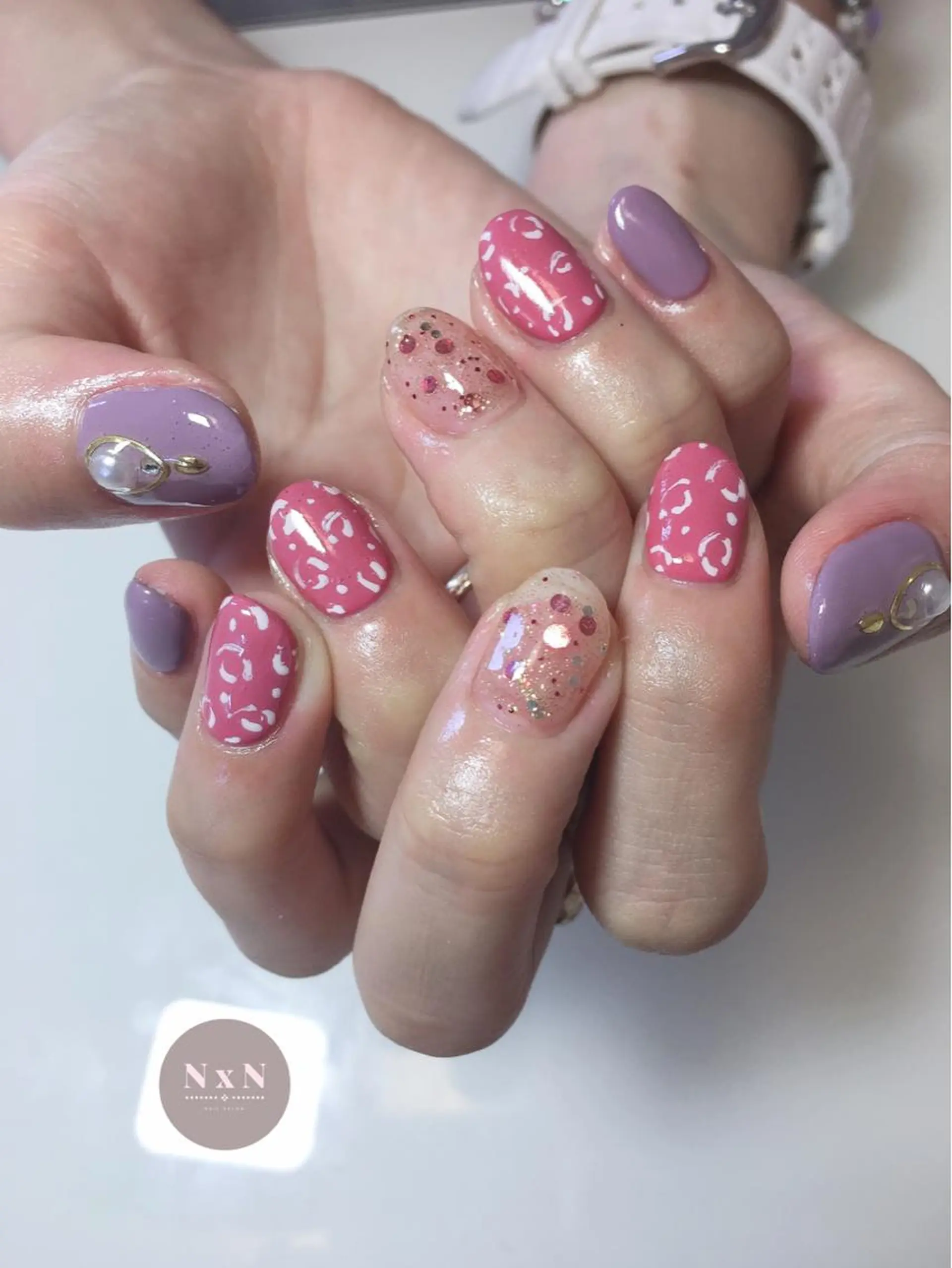 ネイル アニマル柄 ジェルネイル ピンク ぷっくりネイル nail salon N×Nのネイルデザイン
