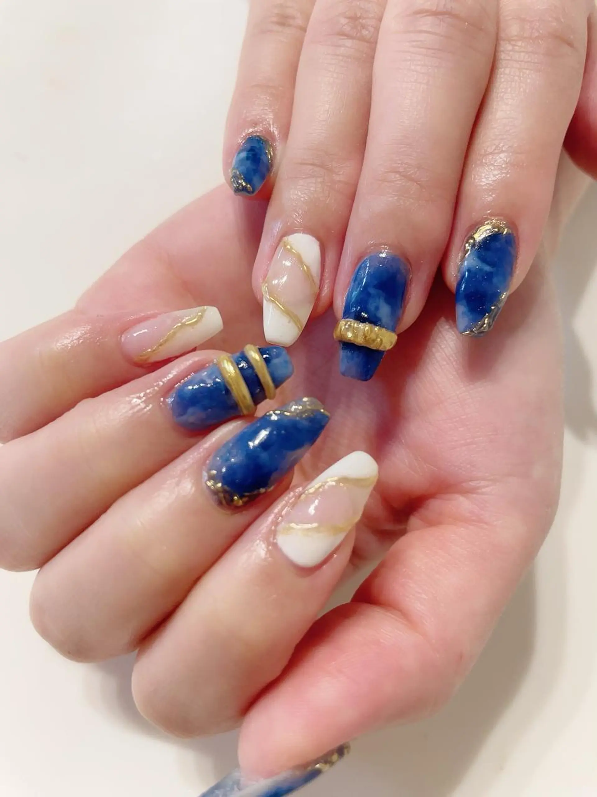 ネイル ブルー ホワイト ハンドネイル * haruのネイルデザイン