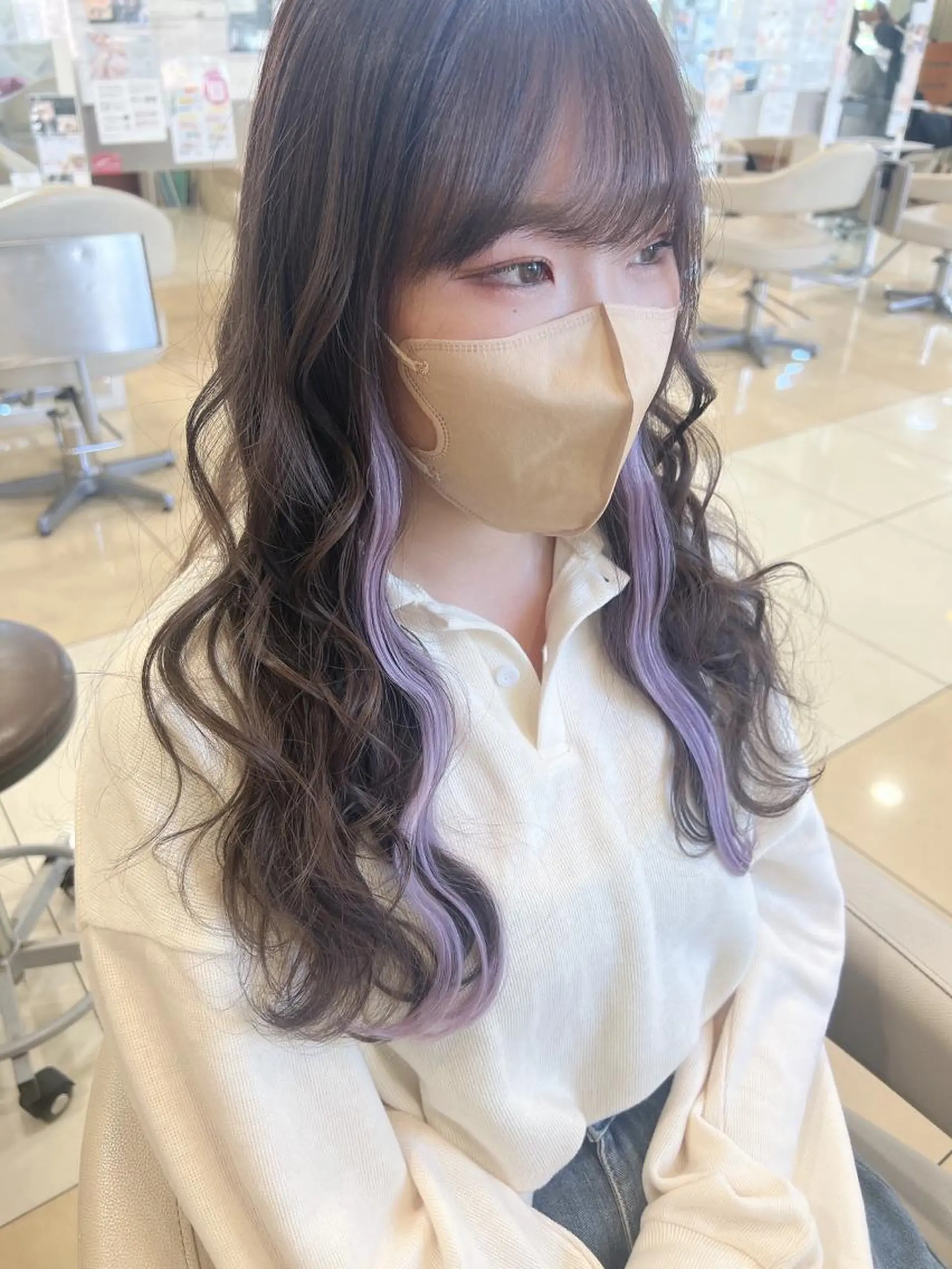 ロング カラー ヘアアレンジ ブラウンカラー ラベンダーカラー バイオレットカラー シールエクステ専門店 Spira藤崎宮のヘアスタイル