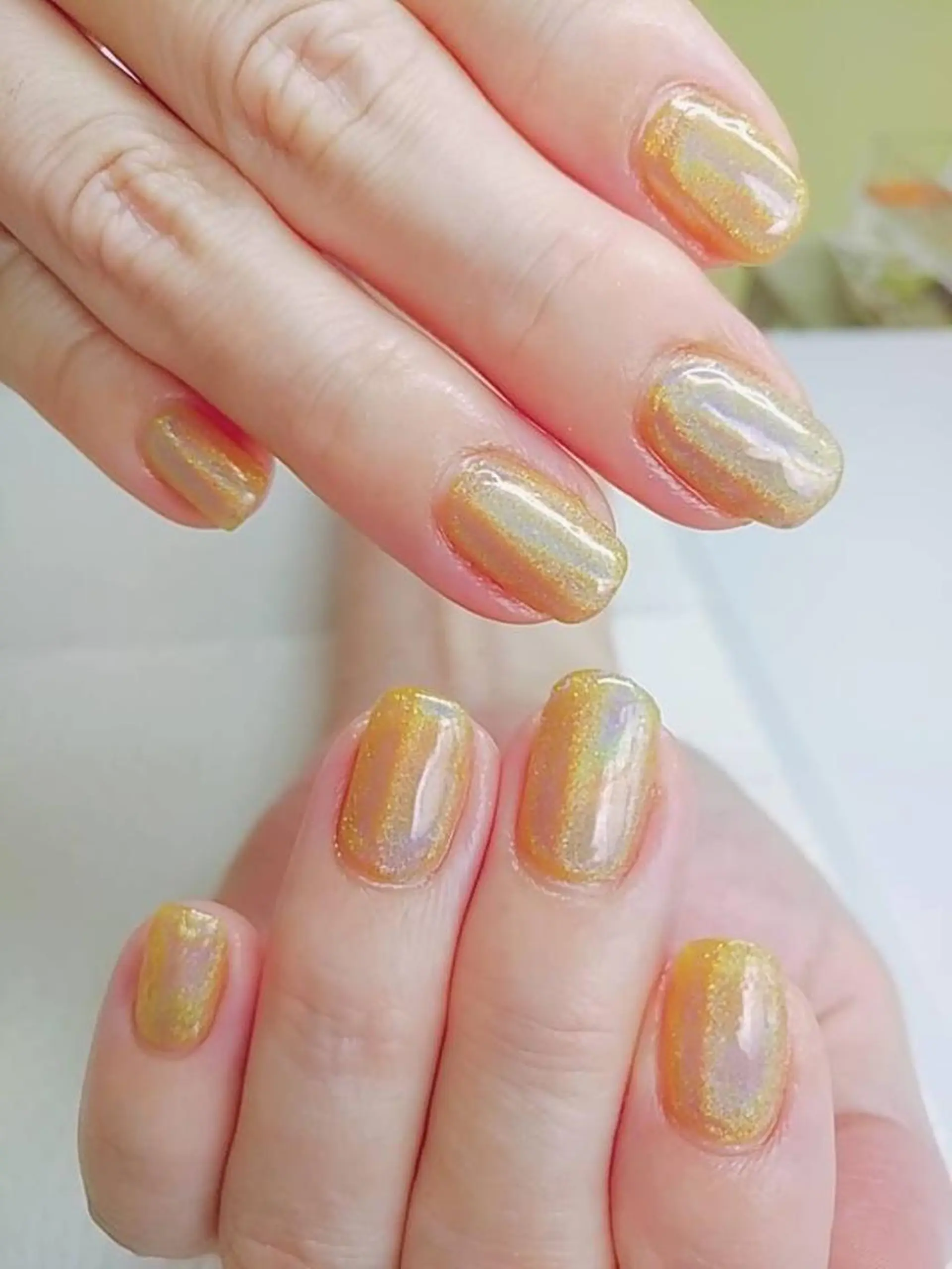 ネイル ミラーネイル 黄色 プライベートサロン Rosy Lilyのネイルデザイン