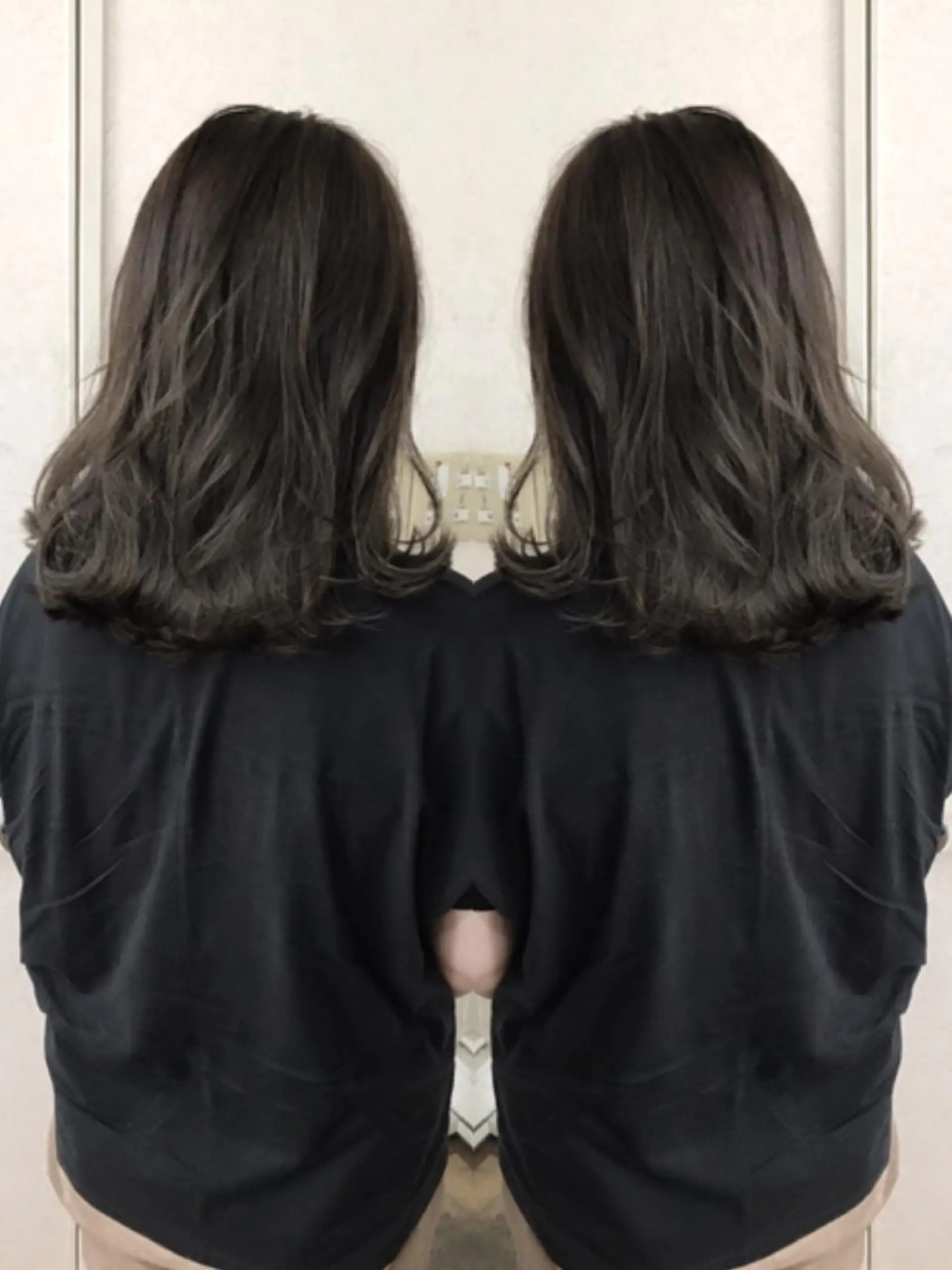 ミディアム カラー ヘアアレンジ グレージュ ハイライトカラー ハイライト ヘアカラー 三輪 太一のヘアスタイル