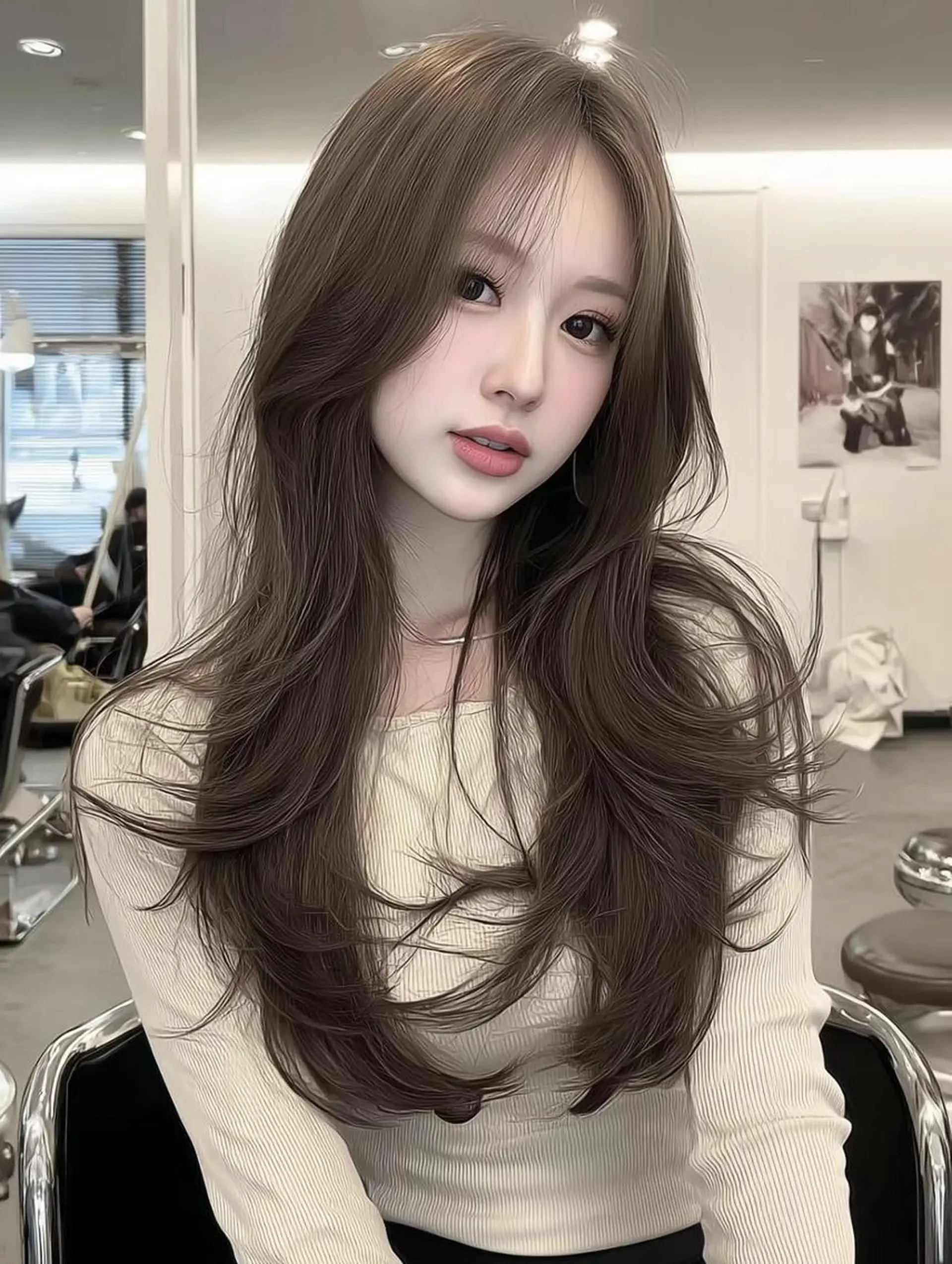 ロング くびれヘア 顔周りカット 髪質改善 ヨシンモリ 韓国風ヘア カット ヘアカラー sasa ササのヘアスタイル