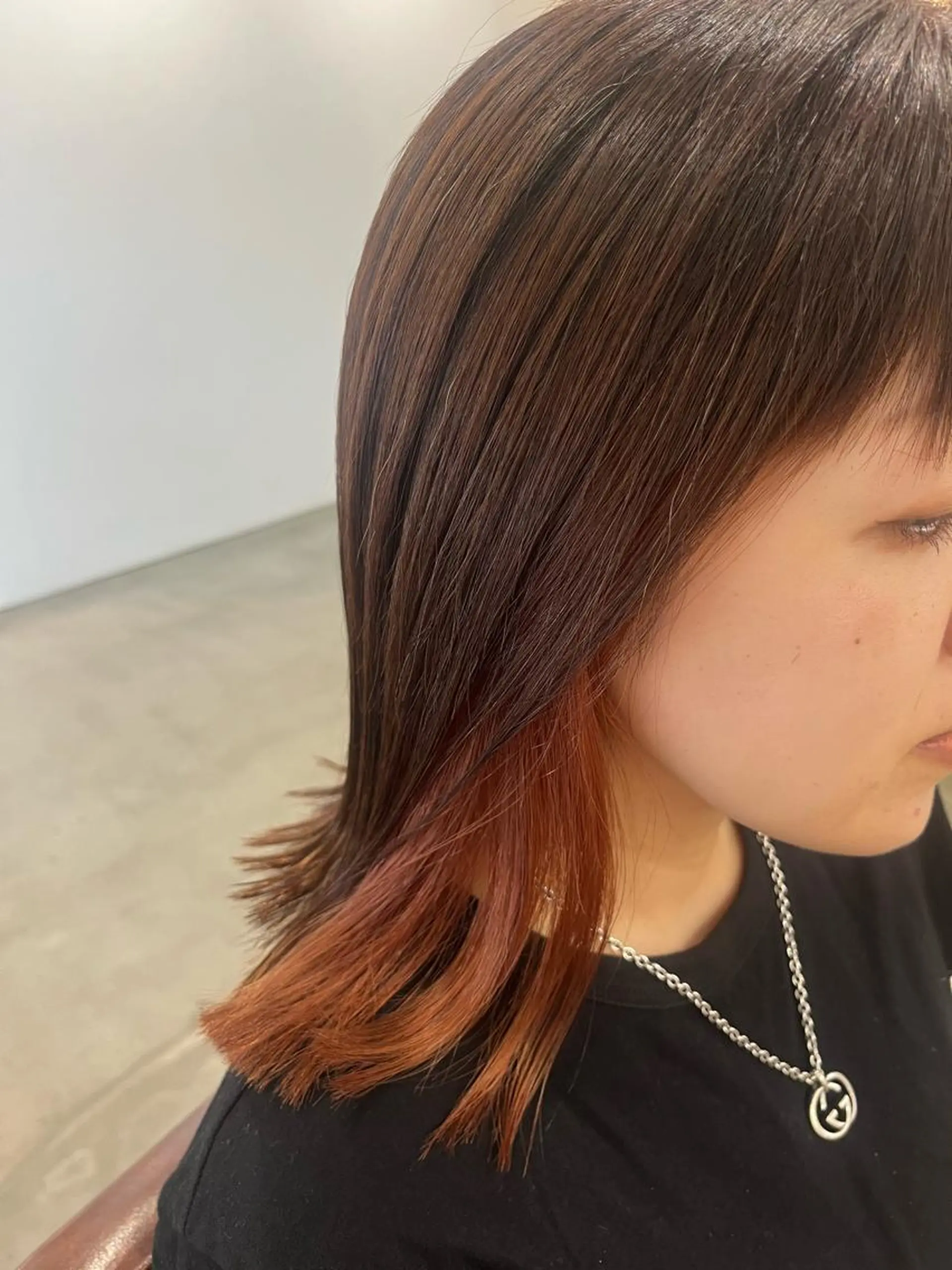 ミディアム カラー インナーカラー オレンジ トリートメント カット ヘアカラー トリートメント 三島 有佳里のヘアスタイル