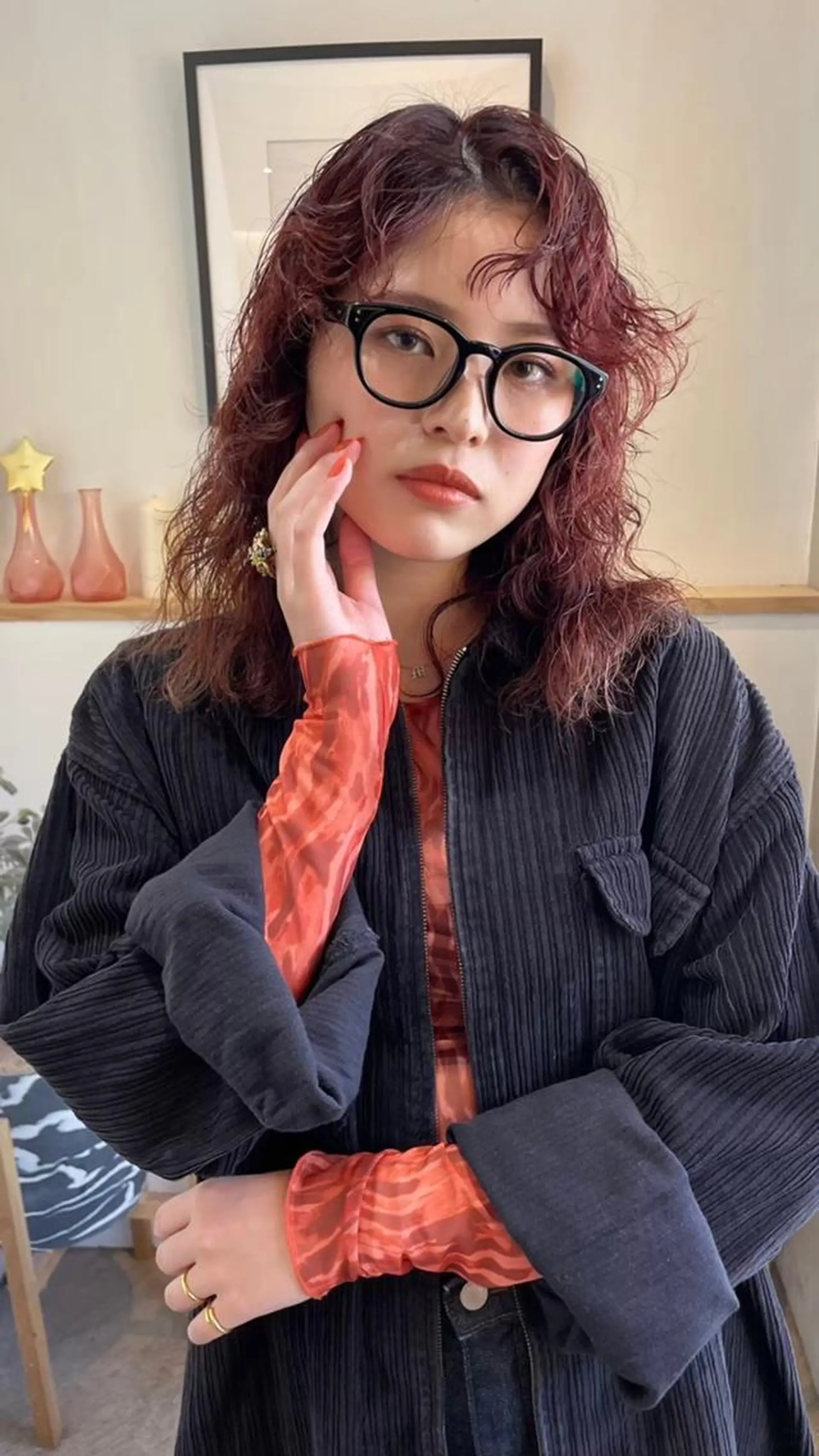 ミディアム カラー パーマ ミディアムパーマ アッシュ バレイヤージュ ベージュカラー ブリーチ カット ヘアカラー CEINE loqのヘアスタイル