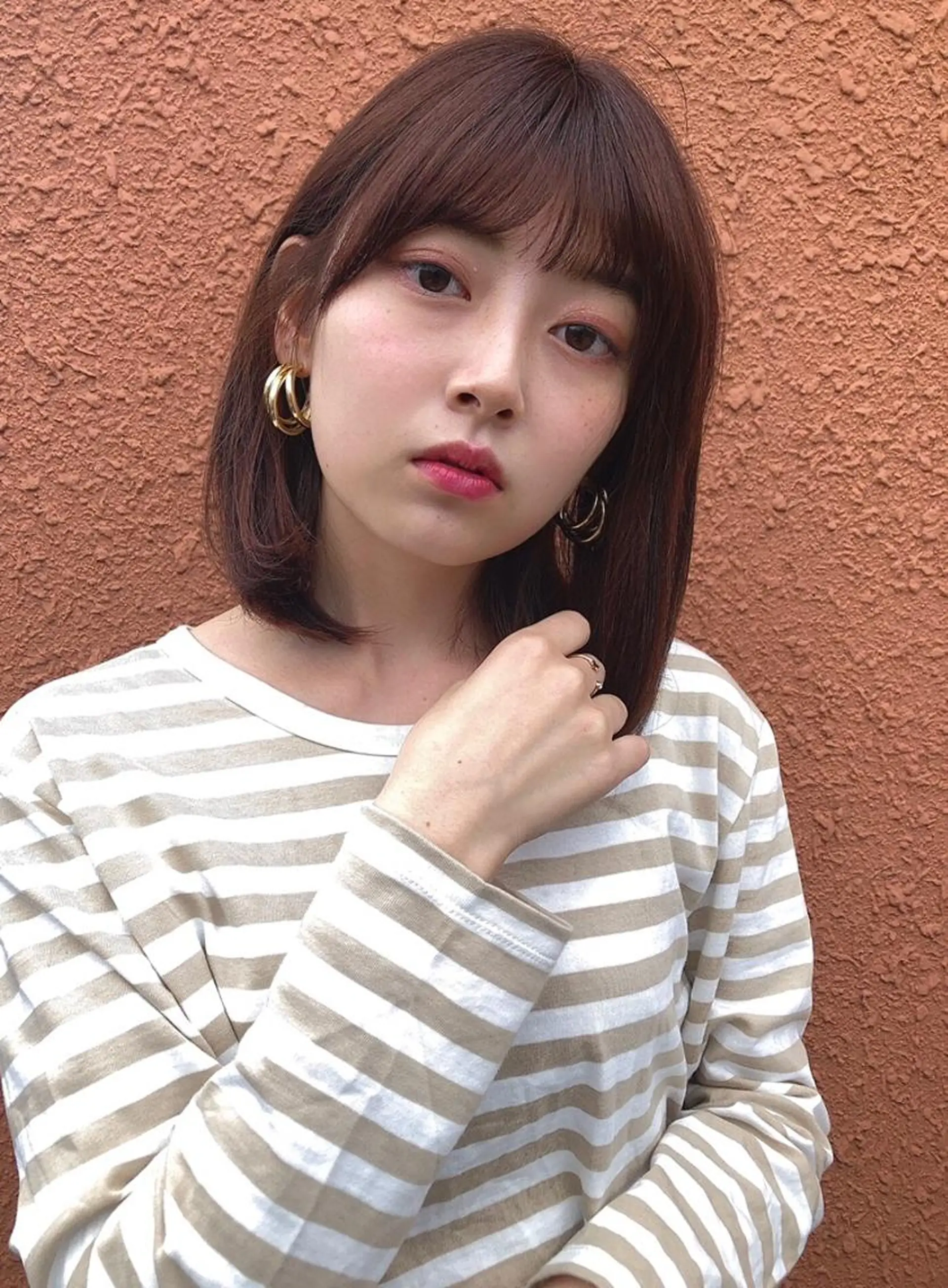 ミディアム カラー ブラウンカラー ピンクカラー ピンクブラウン 【韓国ヘア×透明感 カラー】笹谷 莉未のヘアスタイル