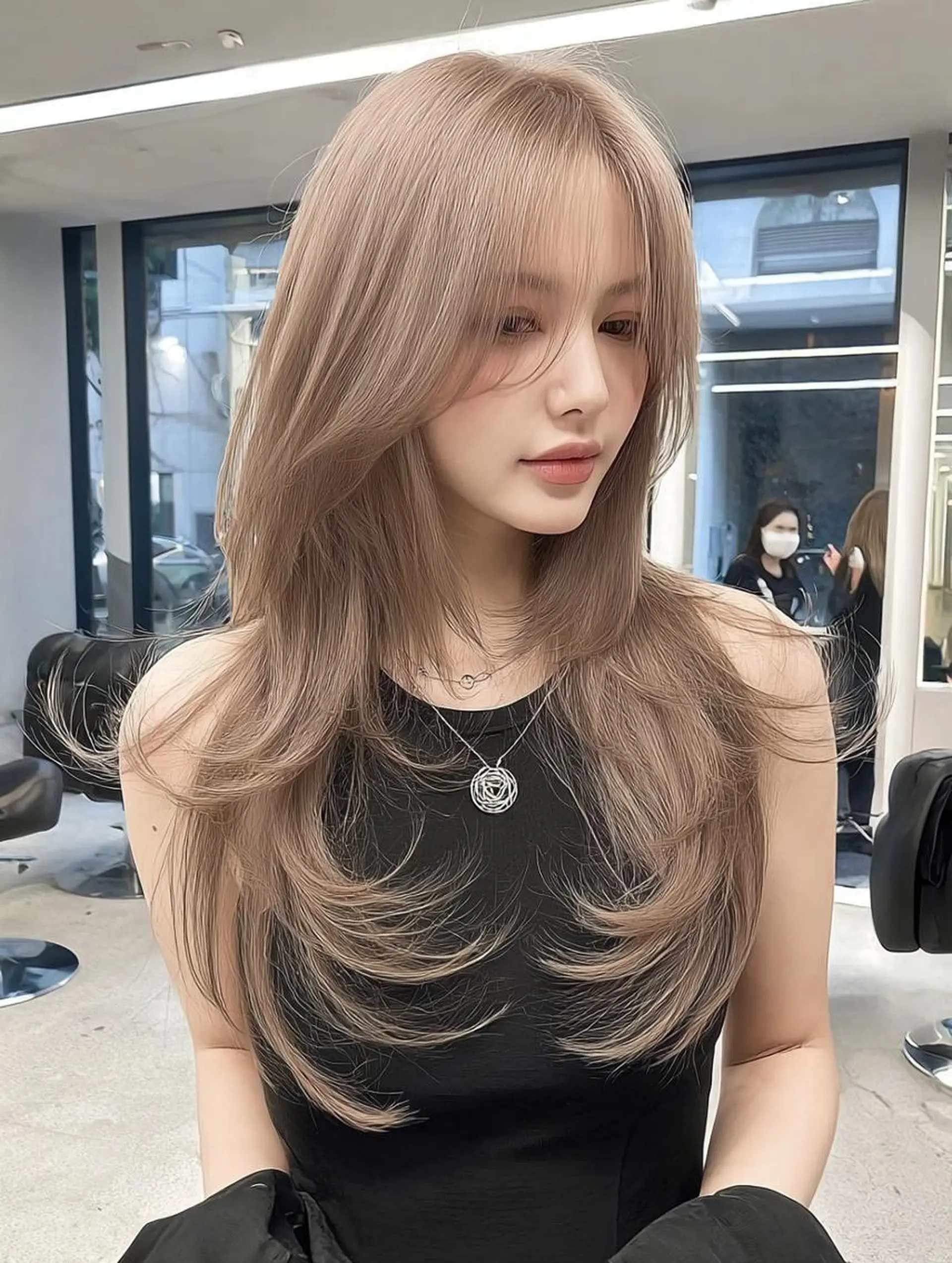 ロング ボブ 髪質改善 韓国風ヘア レイヤーカット 縮毛矯正 カット ヘアカラー トリートメント 橋本 眞穂のヘアスタイル