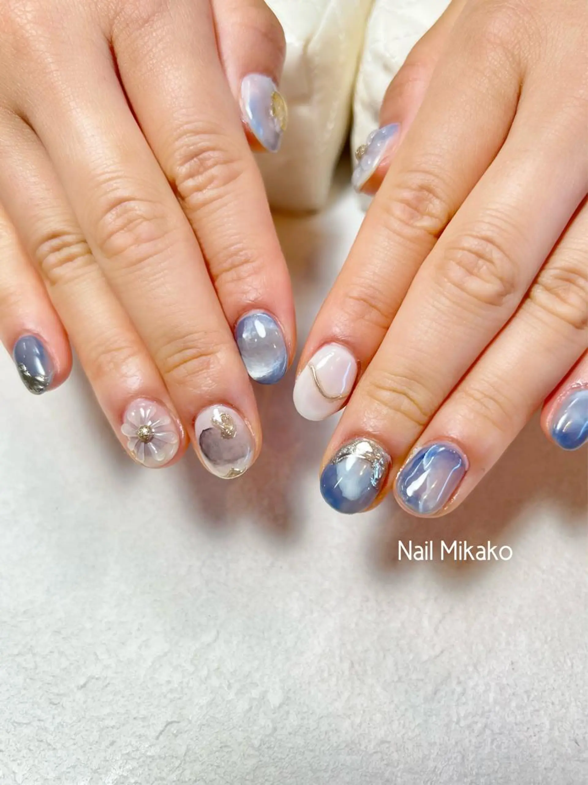 ネイル フラワーネイル ミラーネイル ニュアンスネイル ぷっくりネイル 春ネイル Nail Mikakoのネイルデザイン