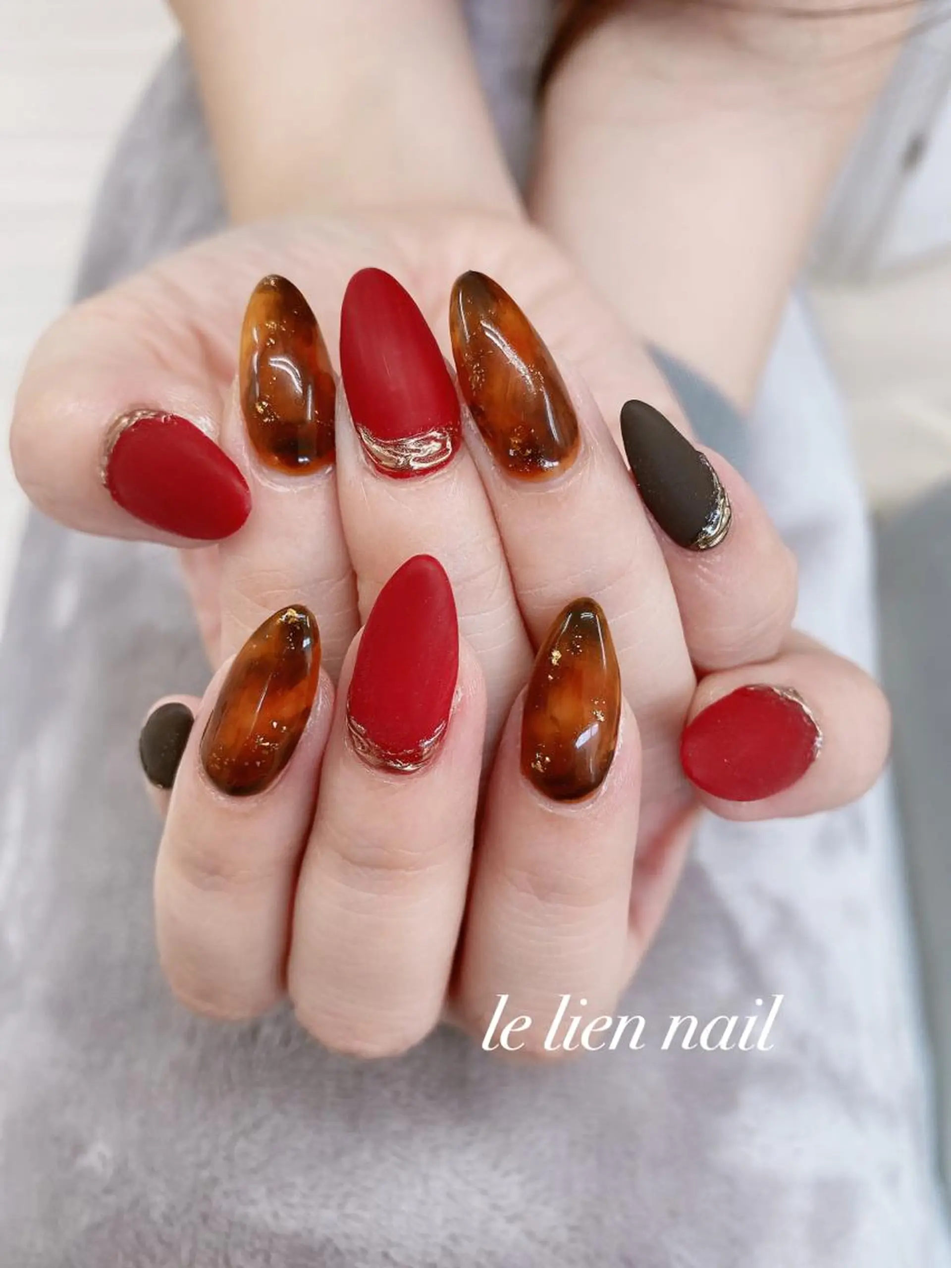 ネイル べっ甲ネイル マットネイル ミラーネイル 冬ネイル le lien nailのネイルデザイン