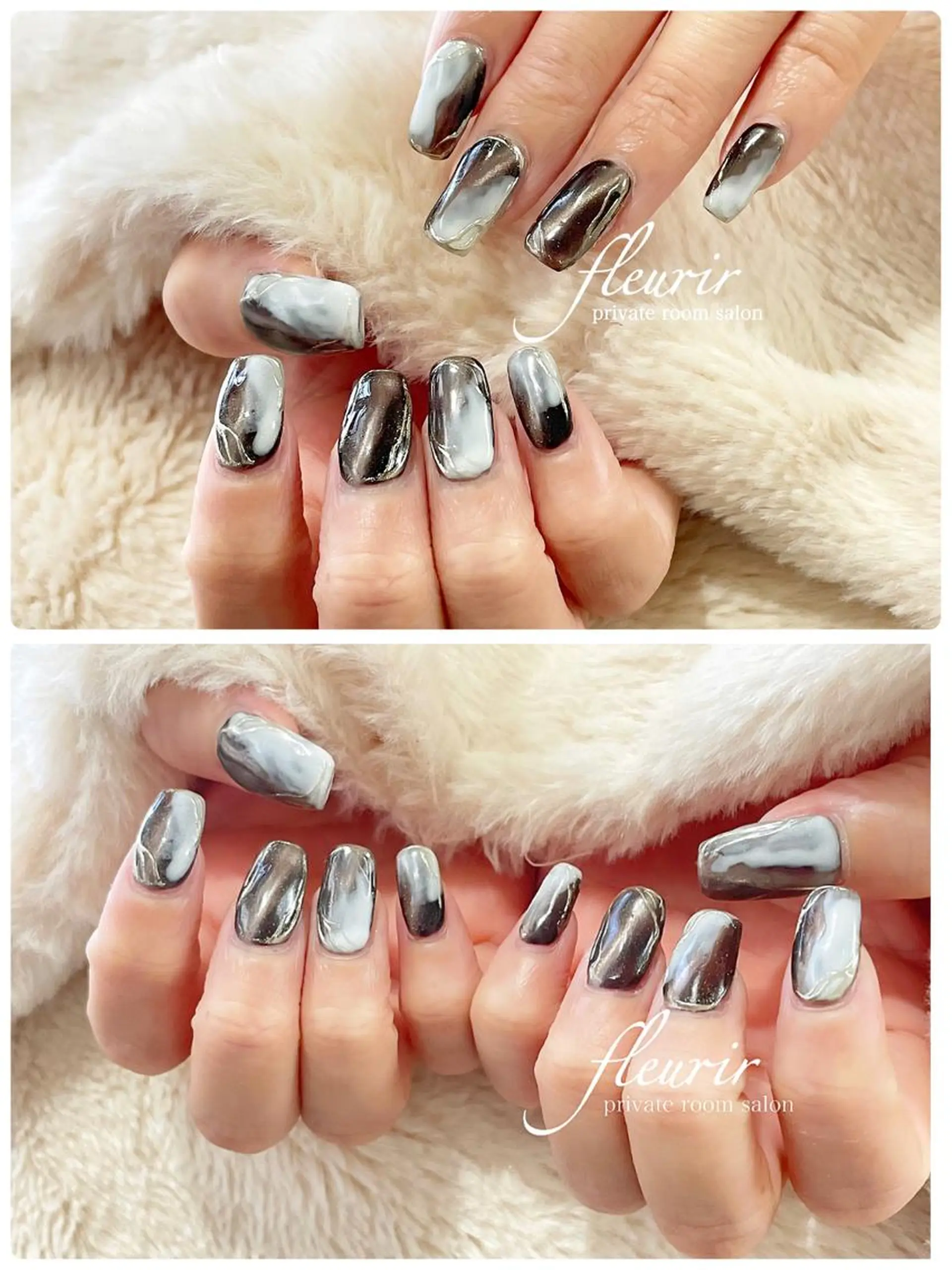 ネイル アートネイル ブラウン マグネットネイル ミラーネイル ニュアンスネイル フルリール 【プライベートサロンのネイルデザイン