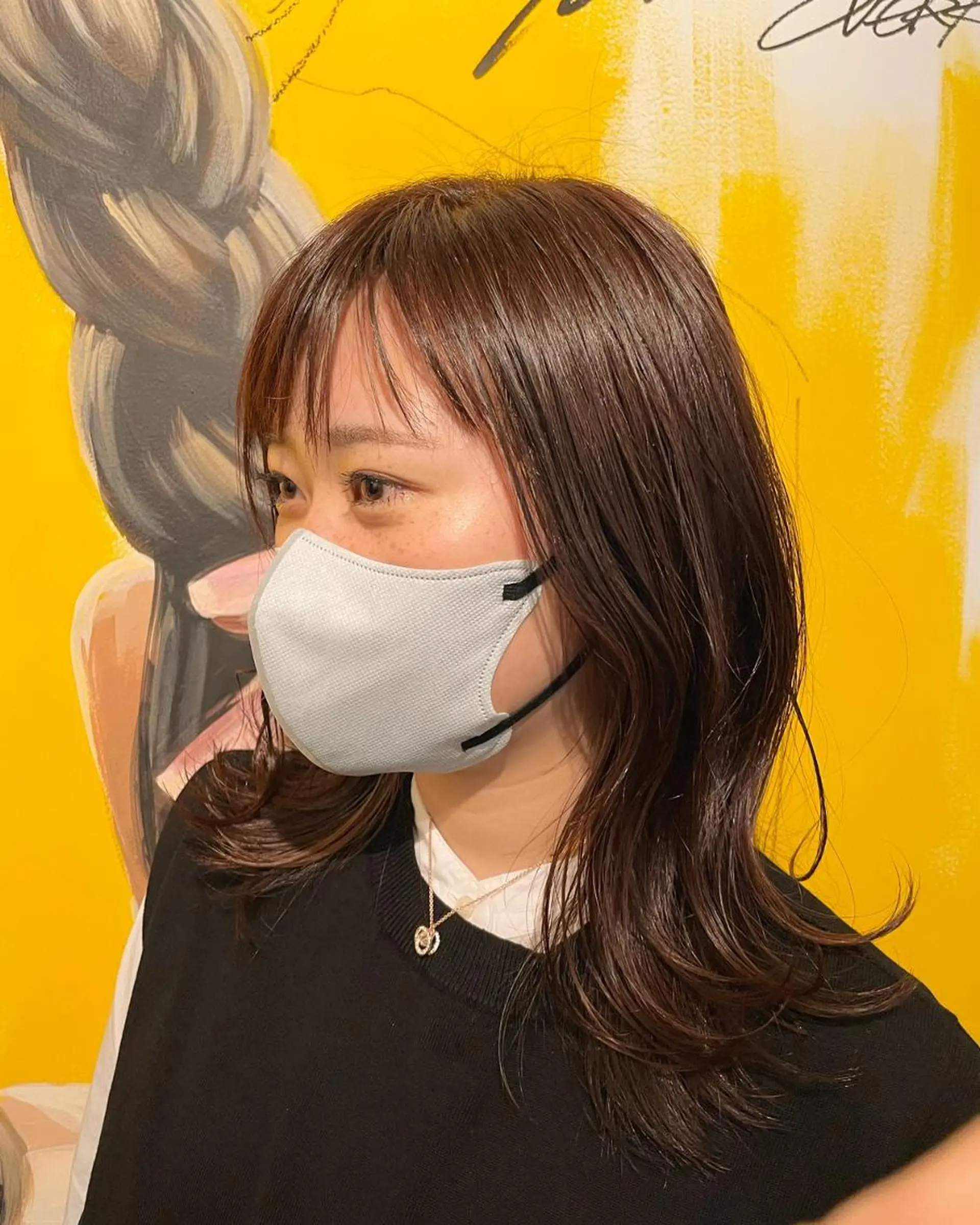 セミロング カラー パーマ ヘアアレンジ 成人式 アディクシーカラー アッシュ バレイヤージュ ミストバング N° +aero 横浜のヘアスタイル