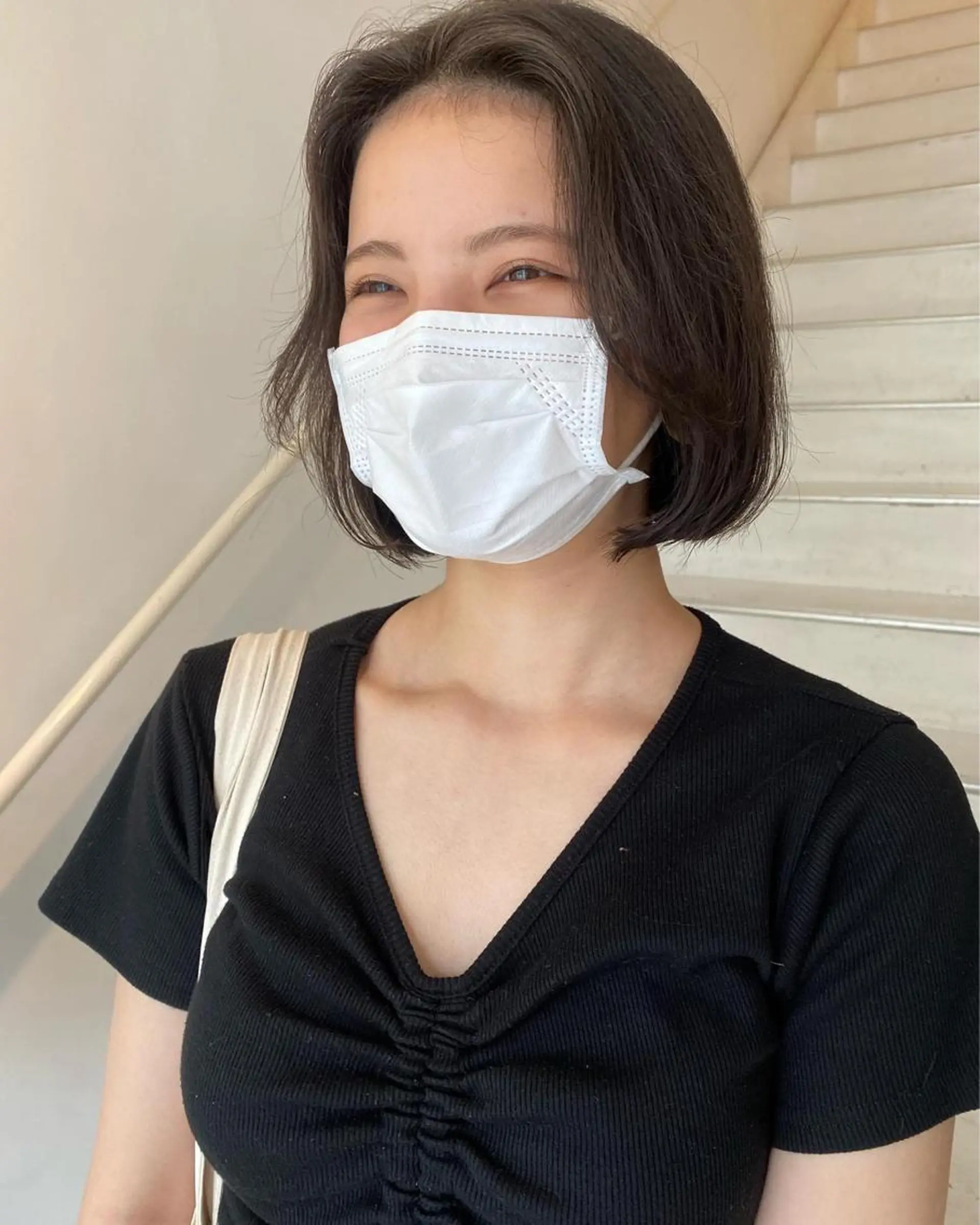 ショート カラー ワンレンボブ ボブ 顔周りカット 韓国風ヘア カット アオイ🩵暖色 /まろやかカラーのヘアスタイル