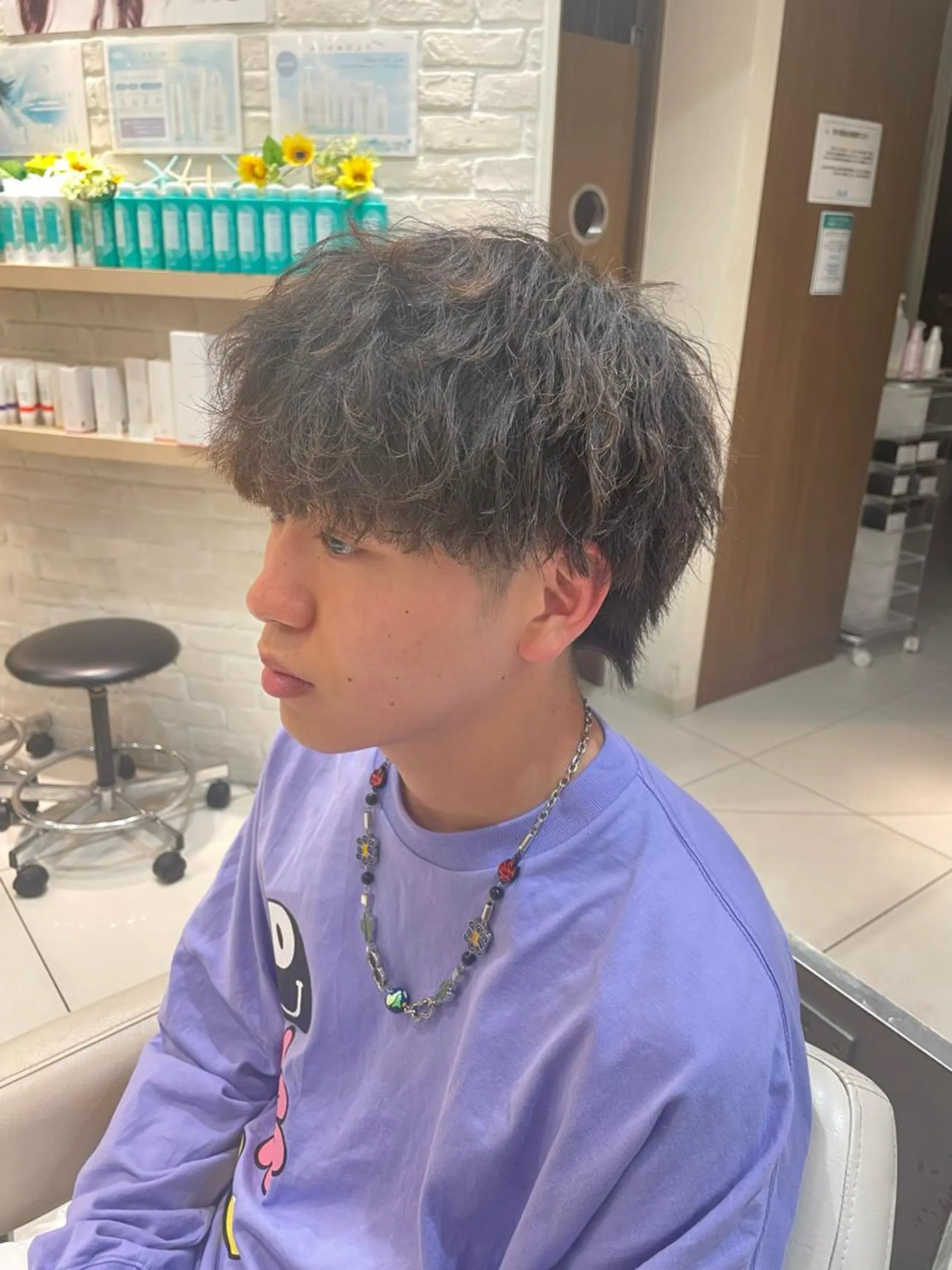 パーマ メンズ 渡辺 愛枝/艶カラー🩵のヘアスタイル