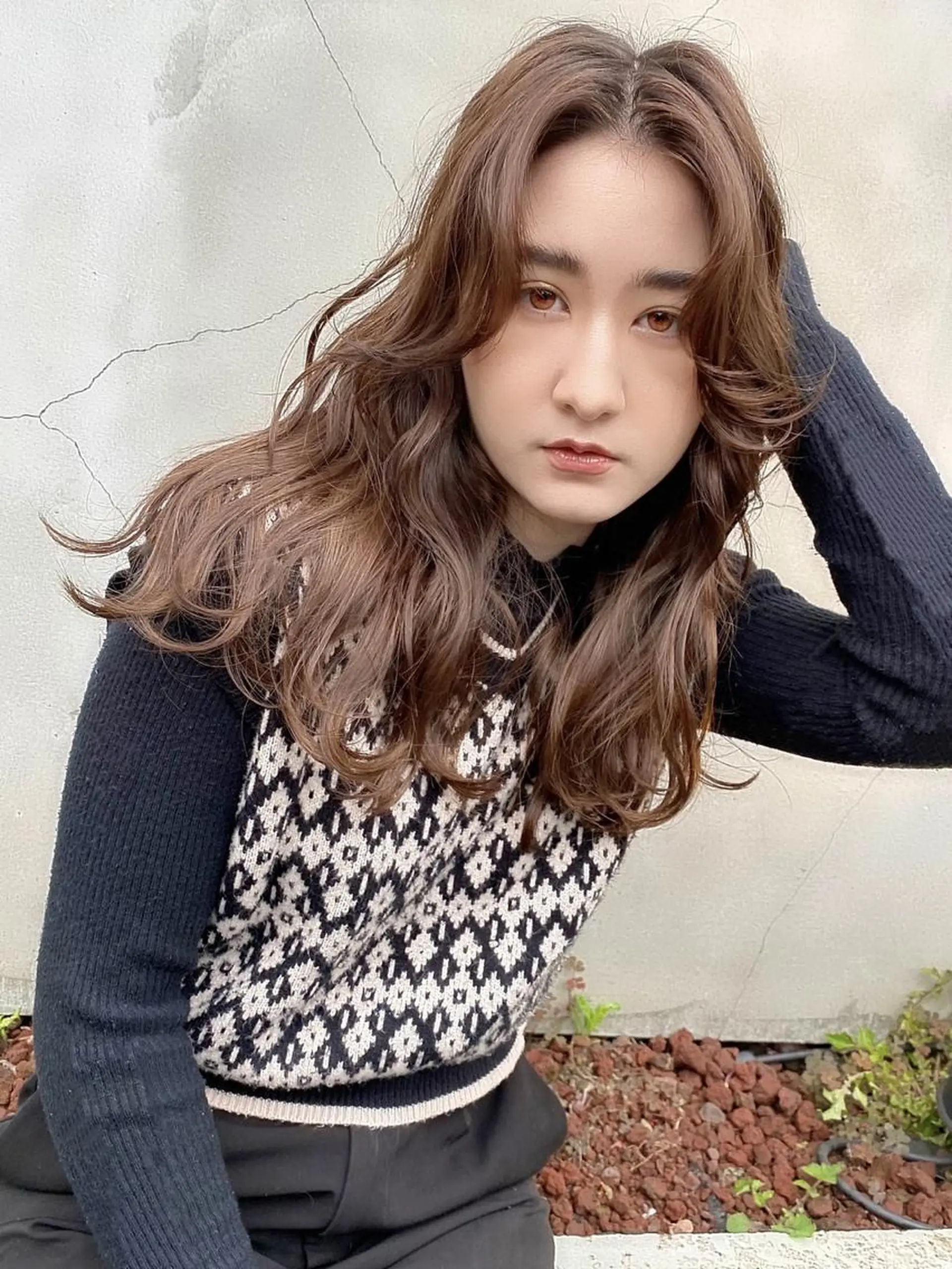 セミロング 白髪ぼかし×デザイン 🕊️🫧ホウジョウのヘアスタイル