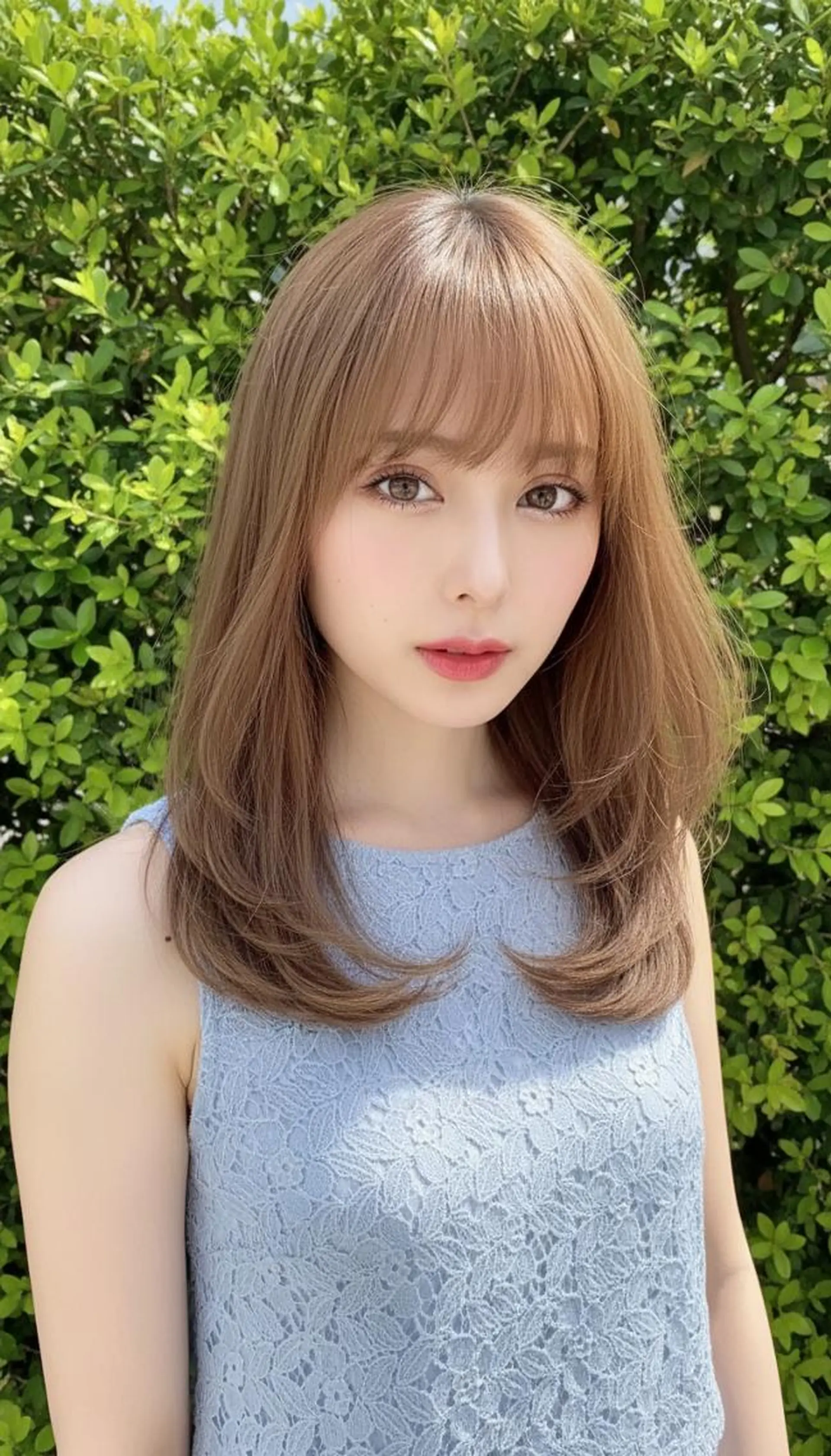 セミロング カラー パーマ ベージュカラー 透明感カラー レイヤーカット 小顔カット さく/髪質改善× 縮毛矯正/町田のヘアスタイル