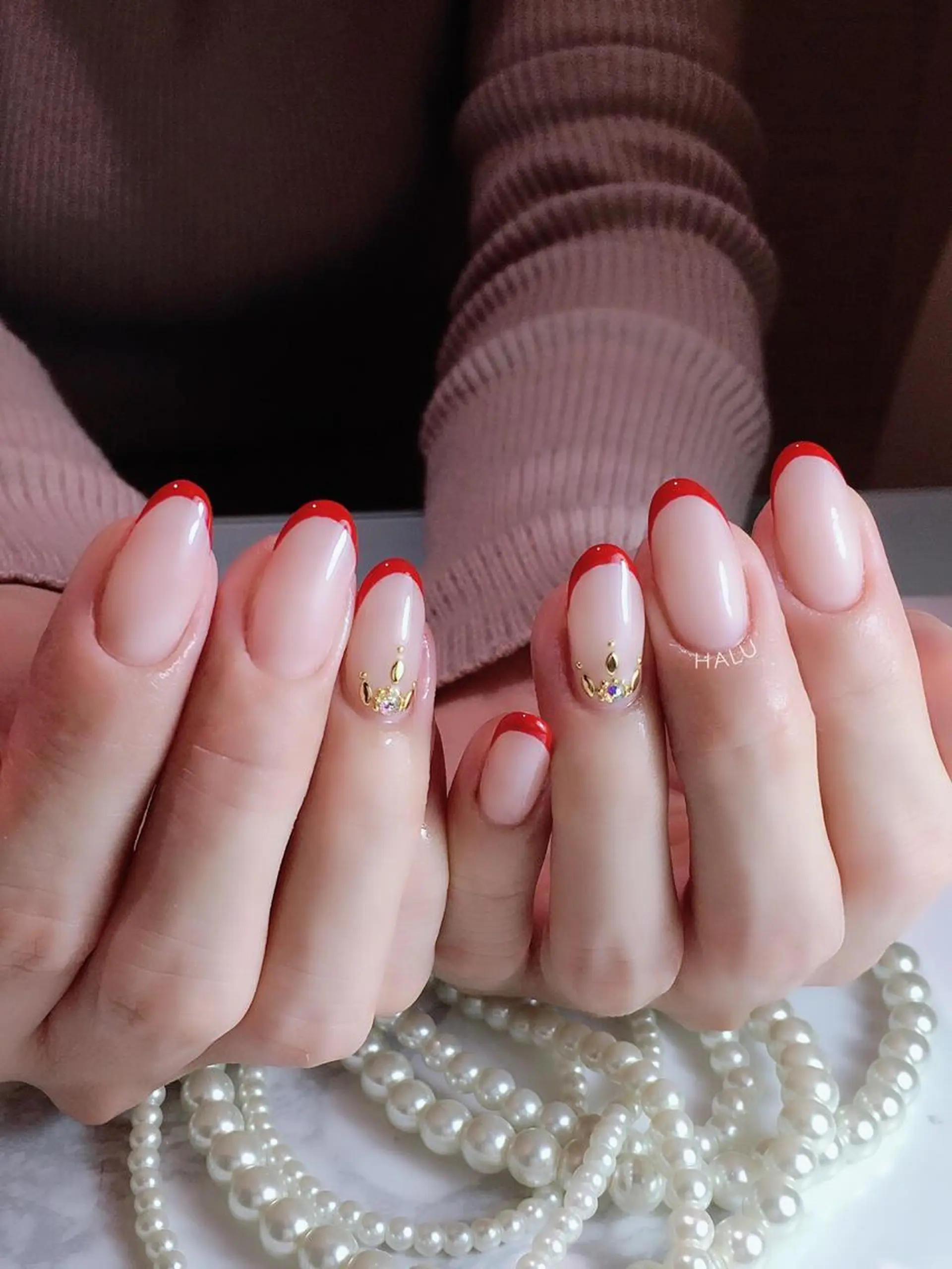 ネイル フレンチネイル 赤色 HALU ハルのネイルデザイン