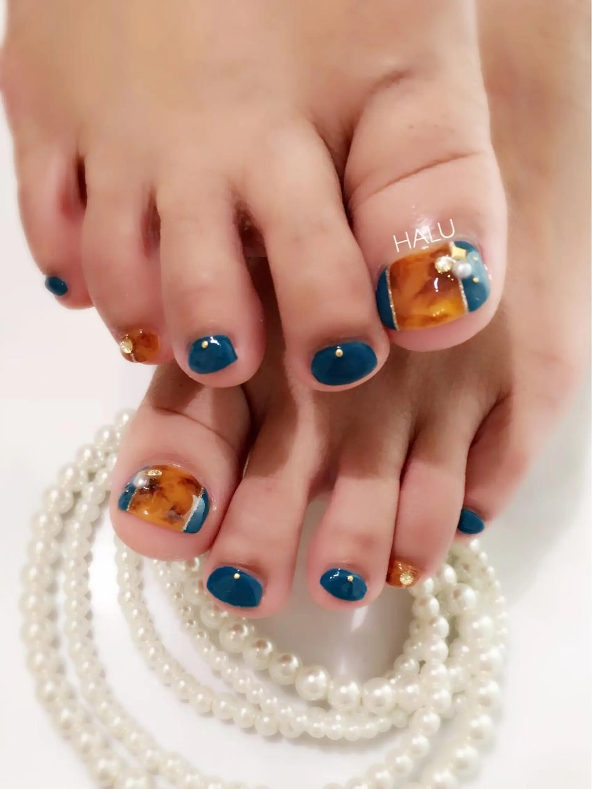 ネイル アートネイル べっ甲ネイル ブルー HALU ハルのネイルデザイン