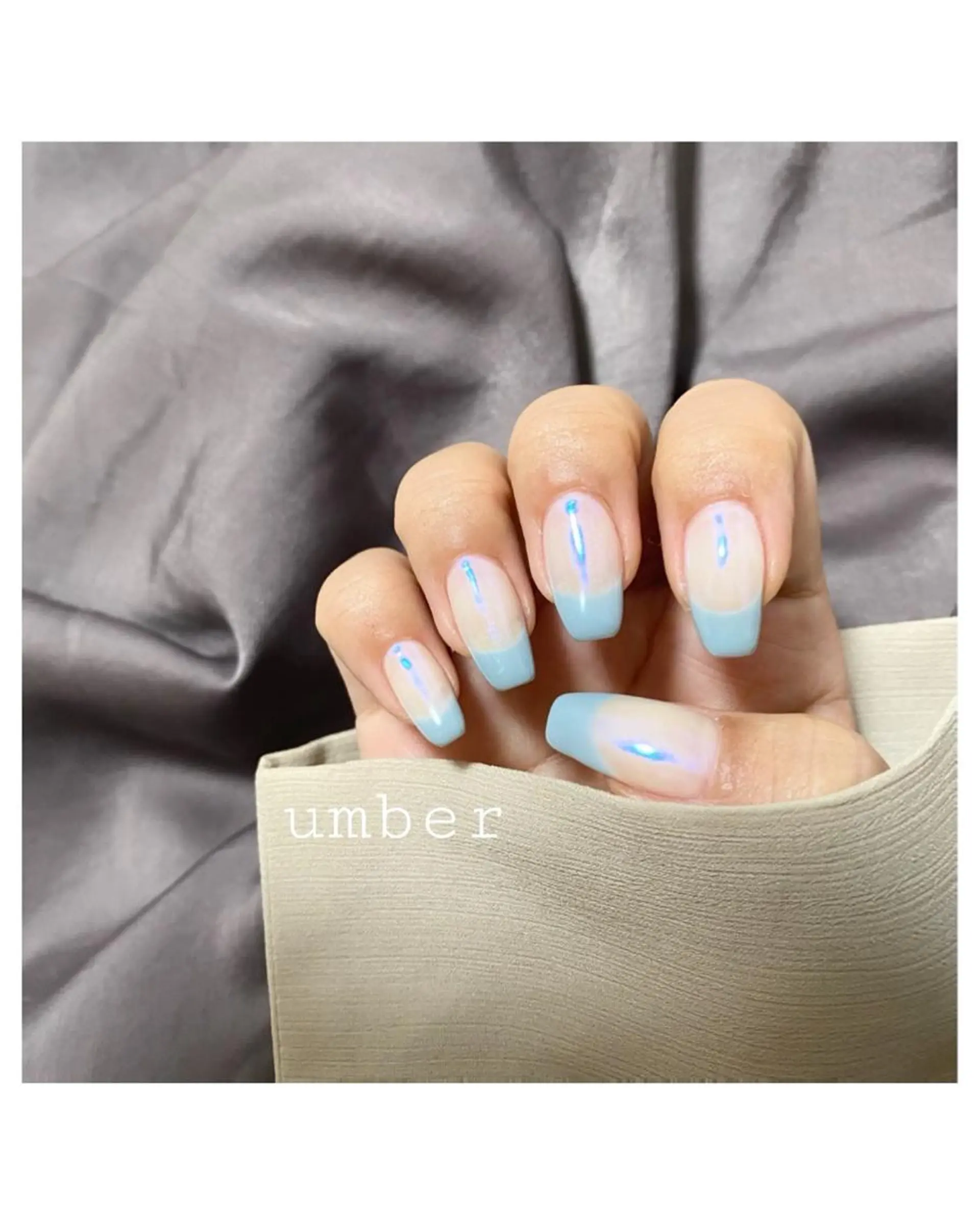ネイル ブルー クリアネイル フラッシュネイル フットネイル フレンチネイル ハンドネイル umber 三茶1分のネイルデザイン