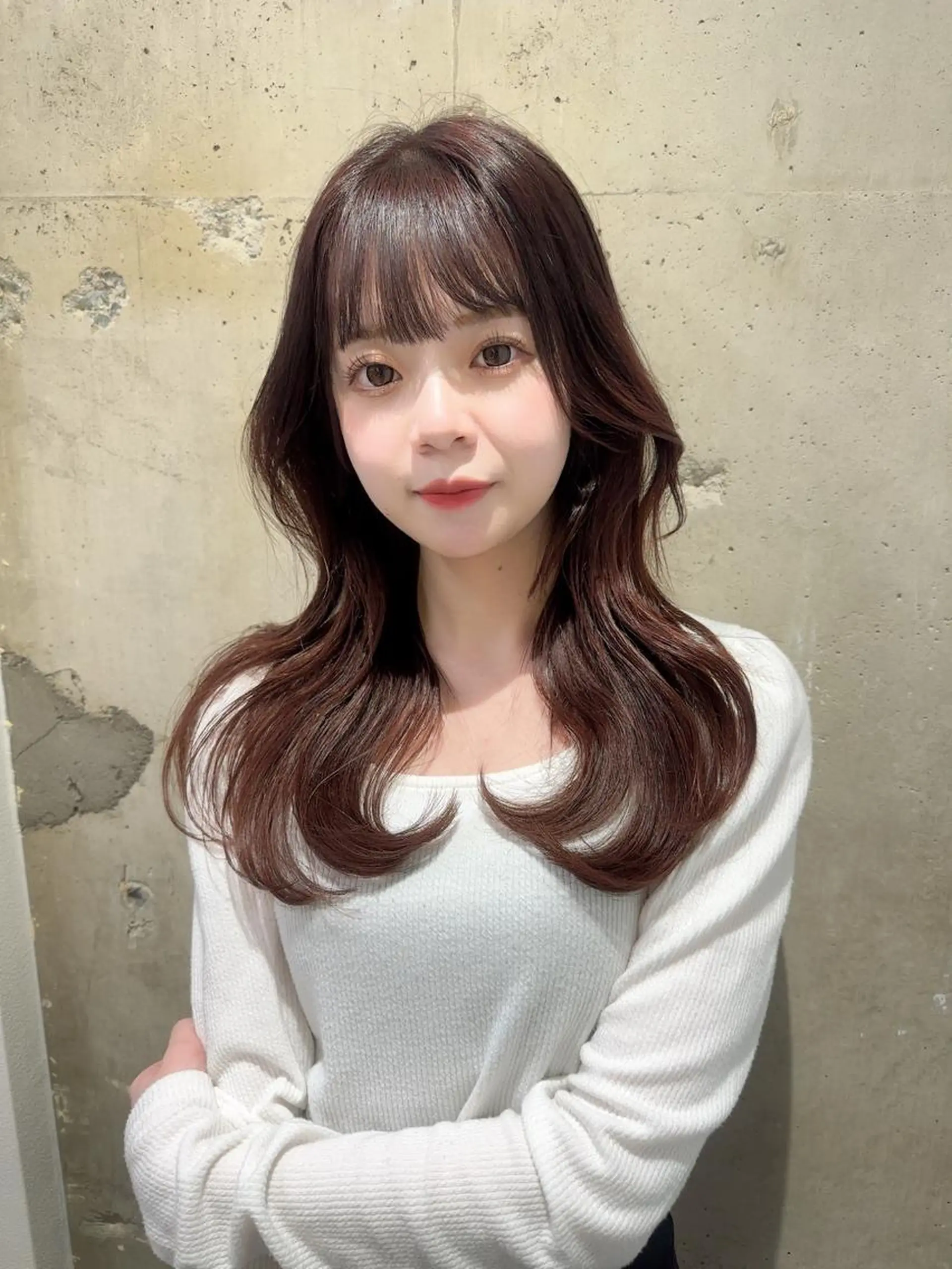 ロング カラー ピンクカラー 韓国風ヘア 水岡 佳奈美のヘアスタイル