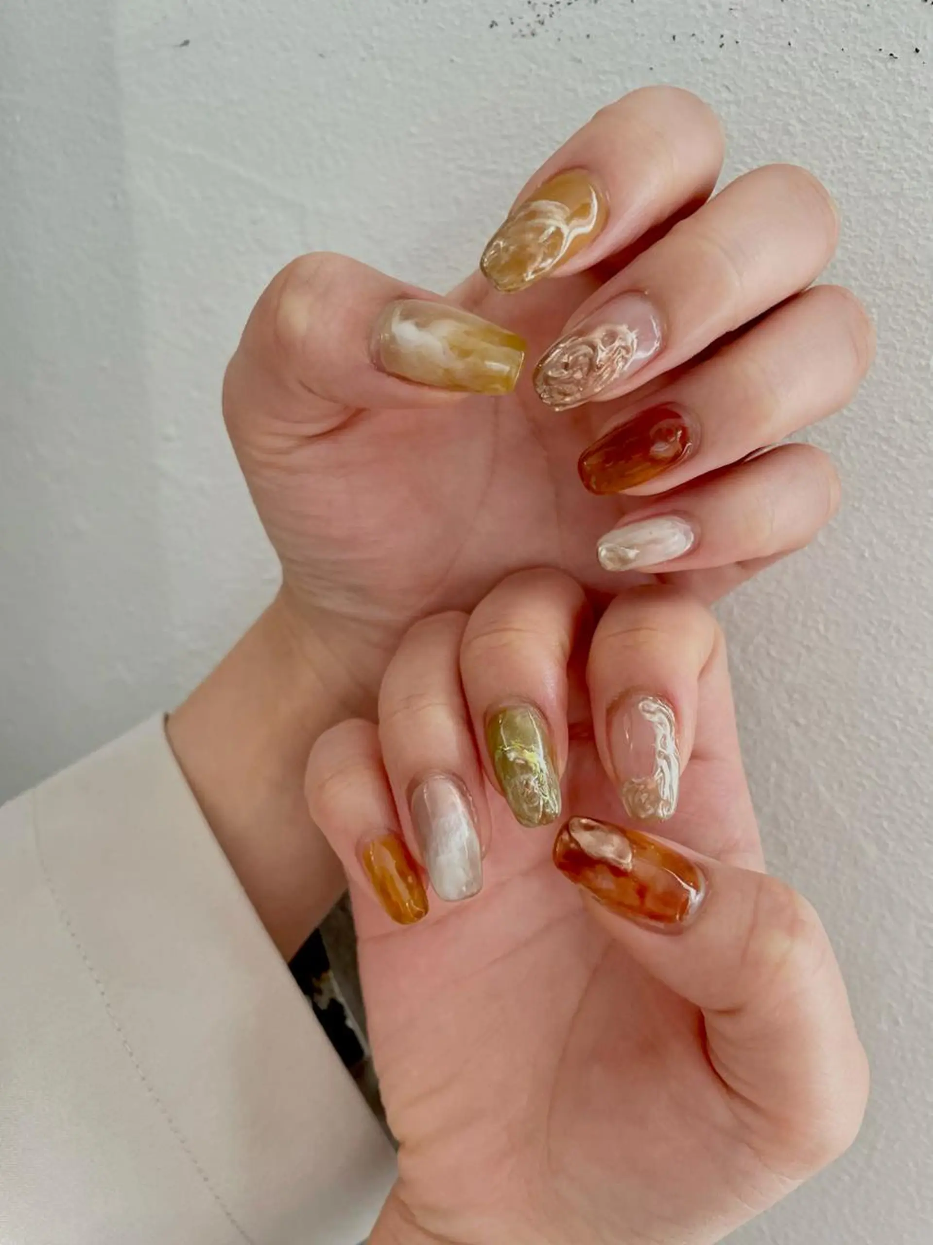 ネイル ブラウン クリアネイル ジェルネイル 氷ネイル・うるうるネイル 韓国ネイル 甲府市徳行 🧸prunelleのネイルデザイン